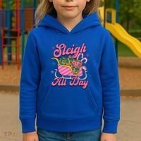Pink Christmas Sleigh All Day Great Gift Kids Hoodie thumb 3