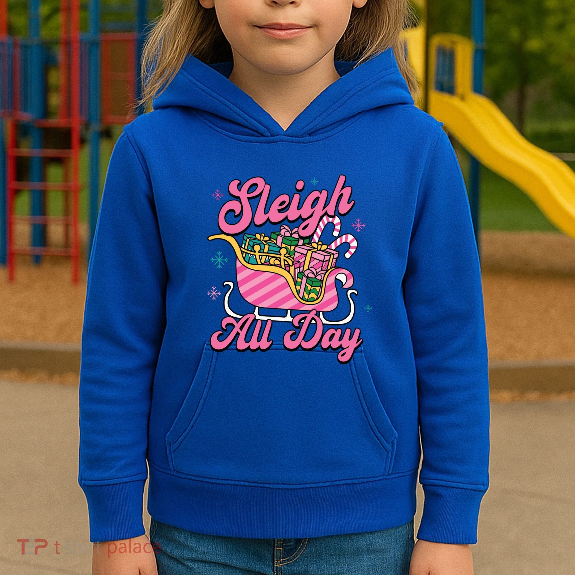 Pink Christmas Sleigh All Day Great Gift Kids Hoodie