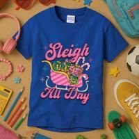 Pink Christmas Sleigh All Day Great Gift Kids T-Shirt thumb 3