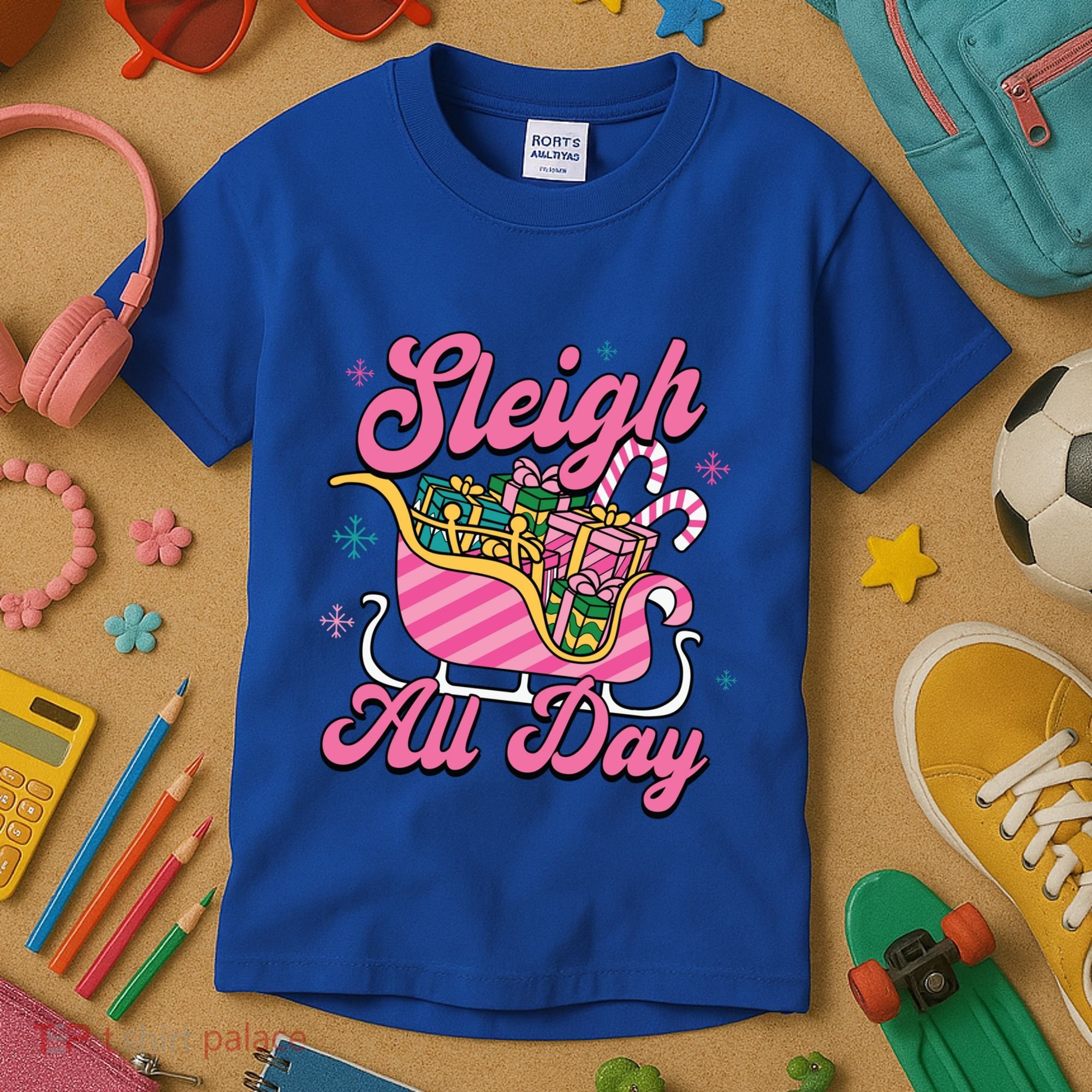 Pink Christmas Sleigh All Day Great Gift Kids T-Shirt
