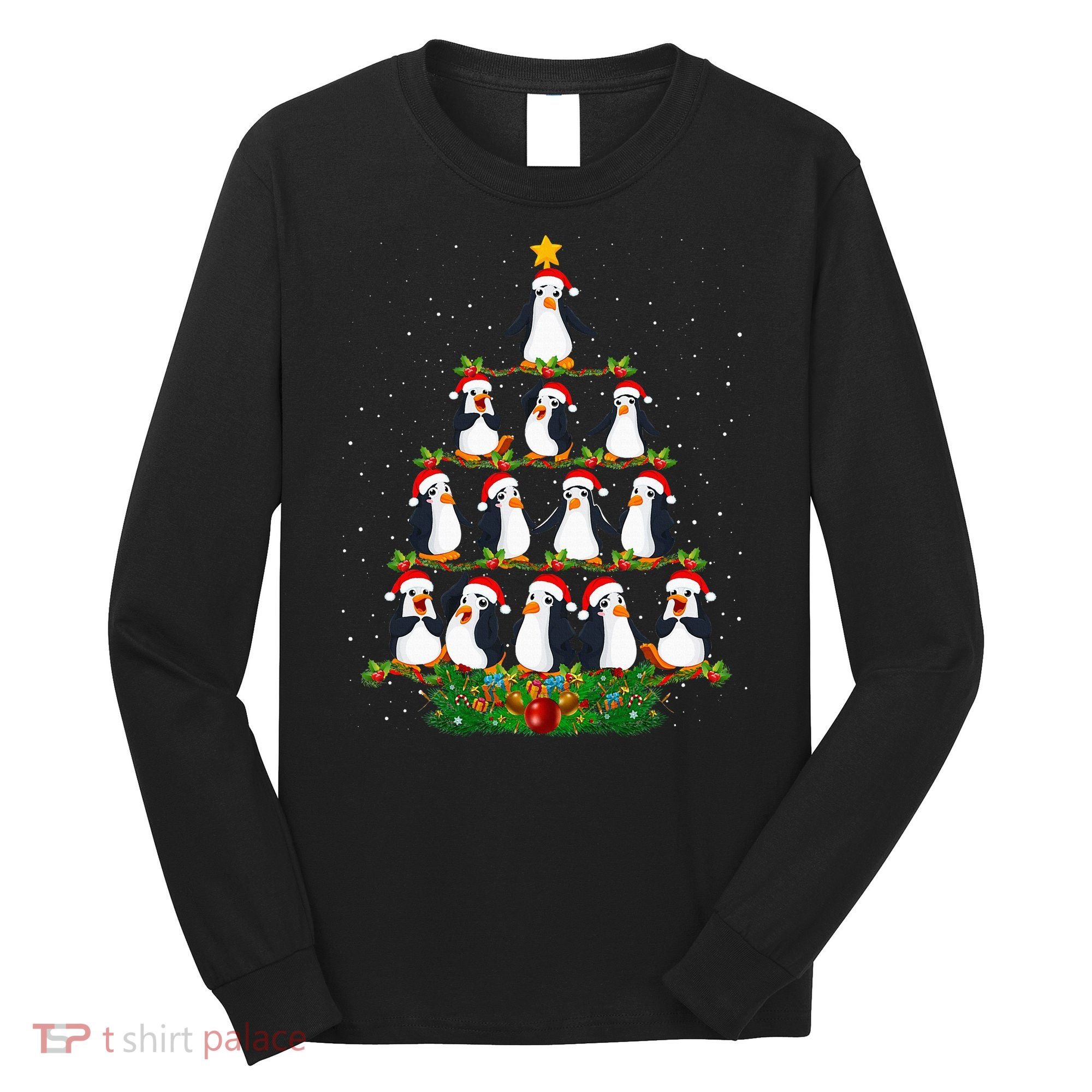 Penguin Christmas Tree Funny Penguin Lover Xmas Long Sleeve Shirt