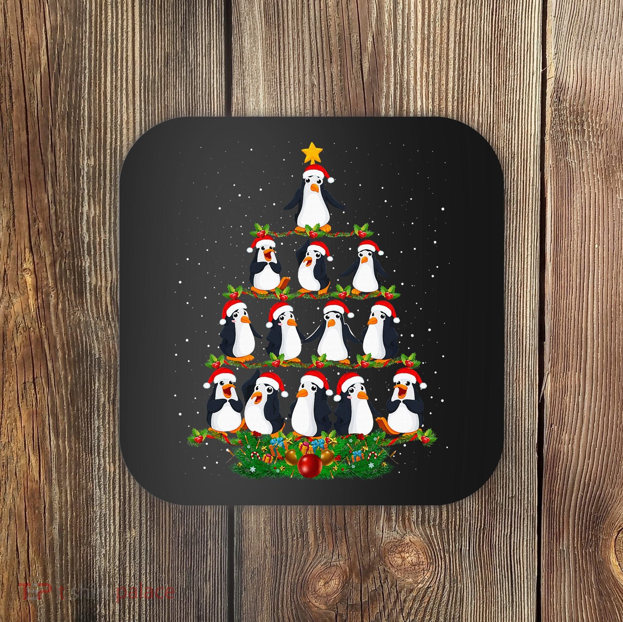 Penguin Christmas Tree Funny Penguin Lover Xmas Coaster