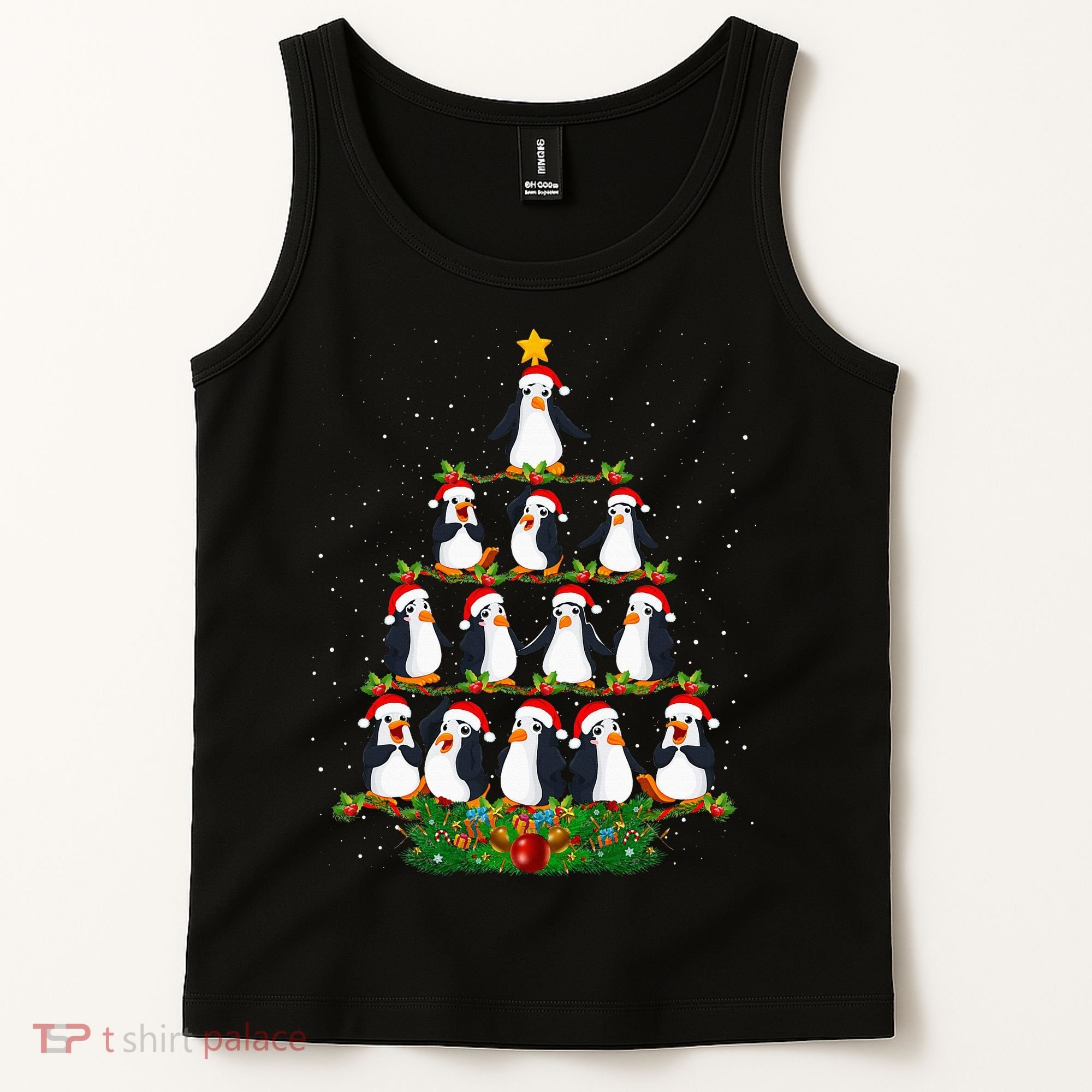Penguin Christmas Tree Funny Penguin Lover Xmas Tank Top
