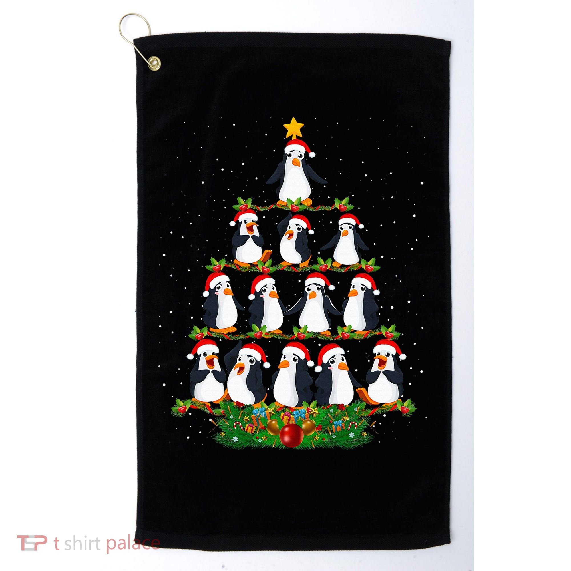 Penguin Christmas Tree Funny Penguin Lover Xmas Golf Towel