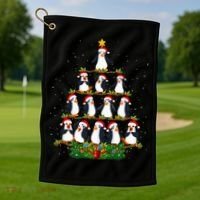 Penguin Christmas Tree Funny Penguin Lover Xmas Golf Towel thumb 1