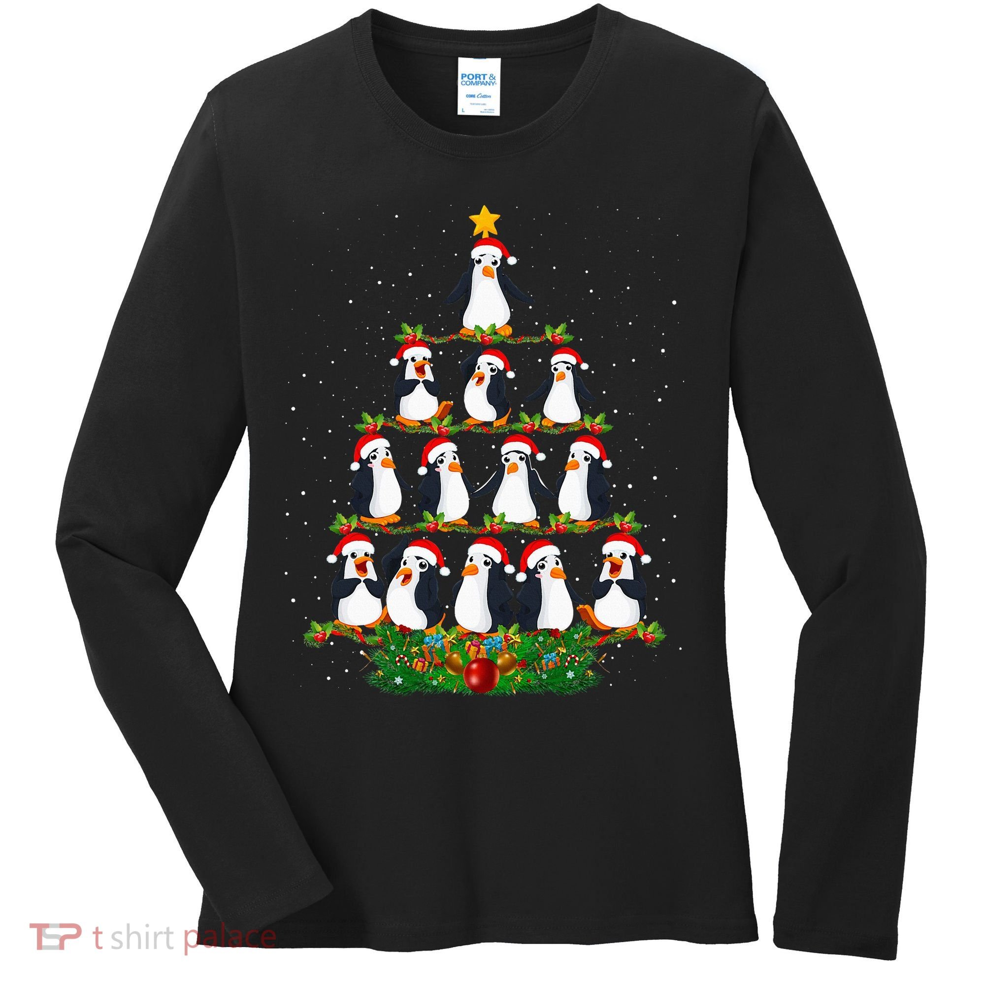 Penguin Christmas Tree Funny Penguin Lover Xmas Women's Long Sleeve Shirt