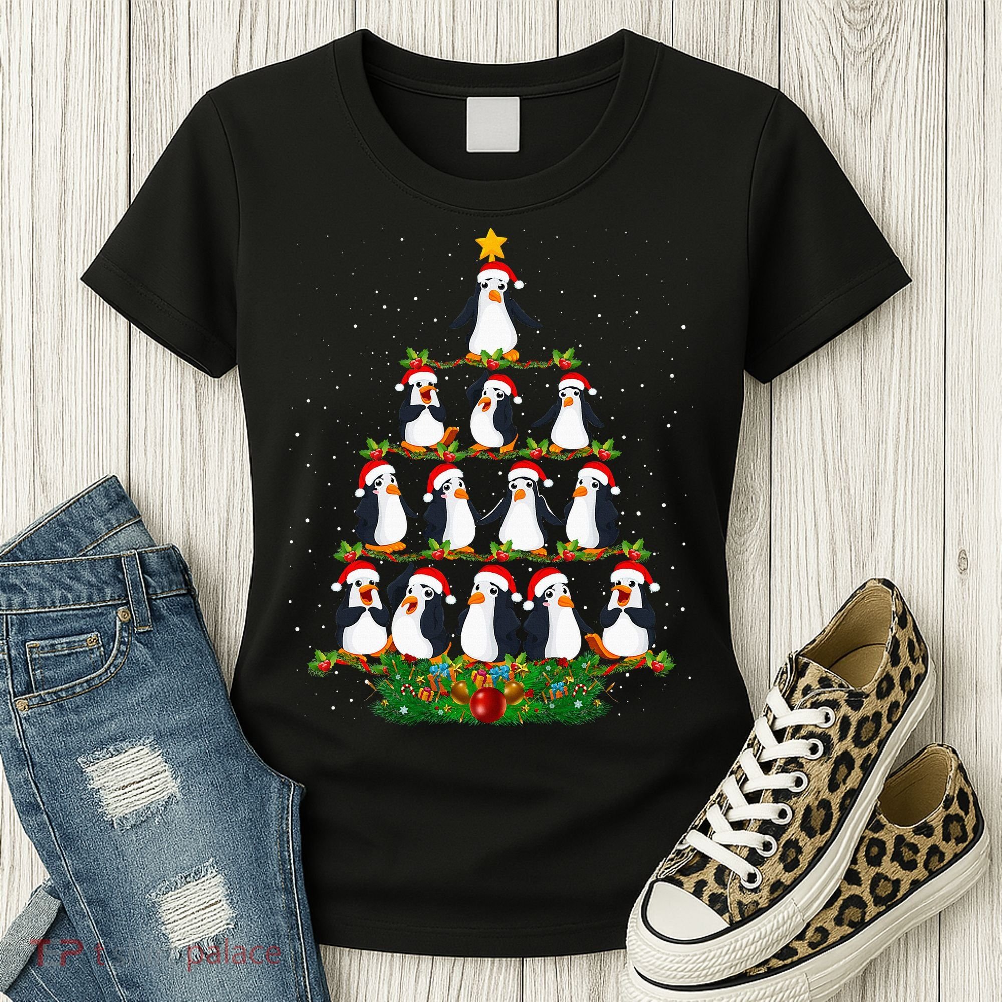 Penguin Christmas Tree Funny Penguin Lover Xmas Women's T-Shirt