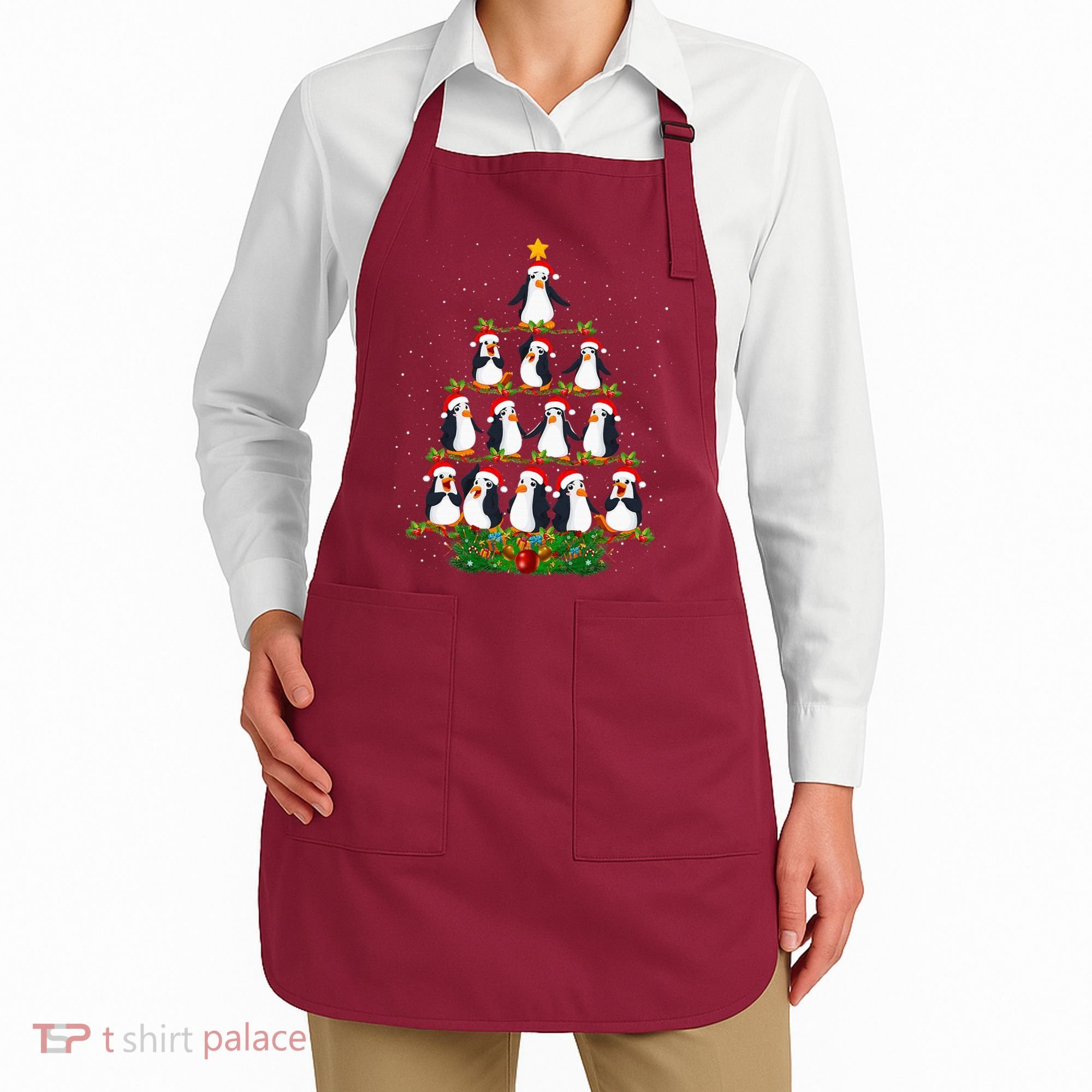 Penguin Christmas Tree Funny Penguin Lover Xmas Apron