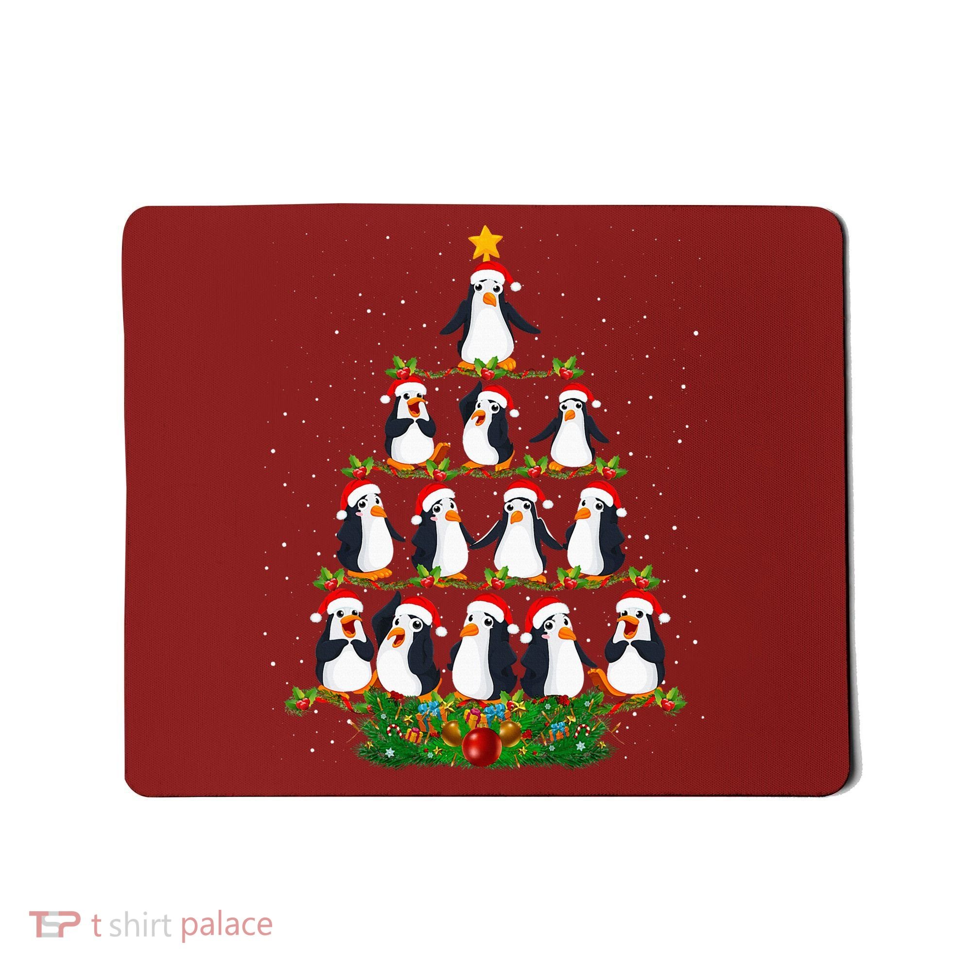 Penguin Christmas Tree Funny Penguin Lover Xmas Mousepad