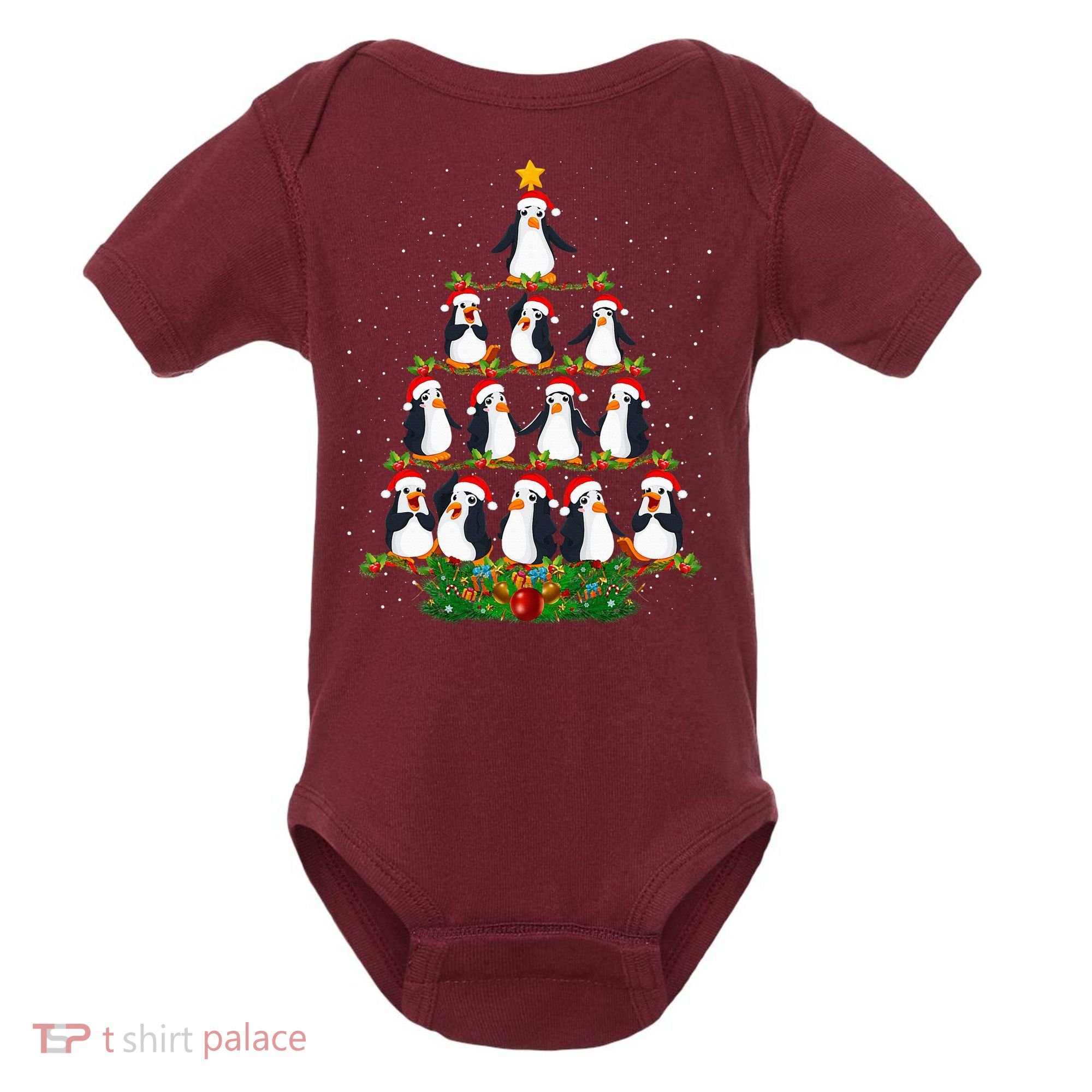 Penguin Christmas Tree Funny Penguin Lover Xmas Baby Bodysuit