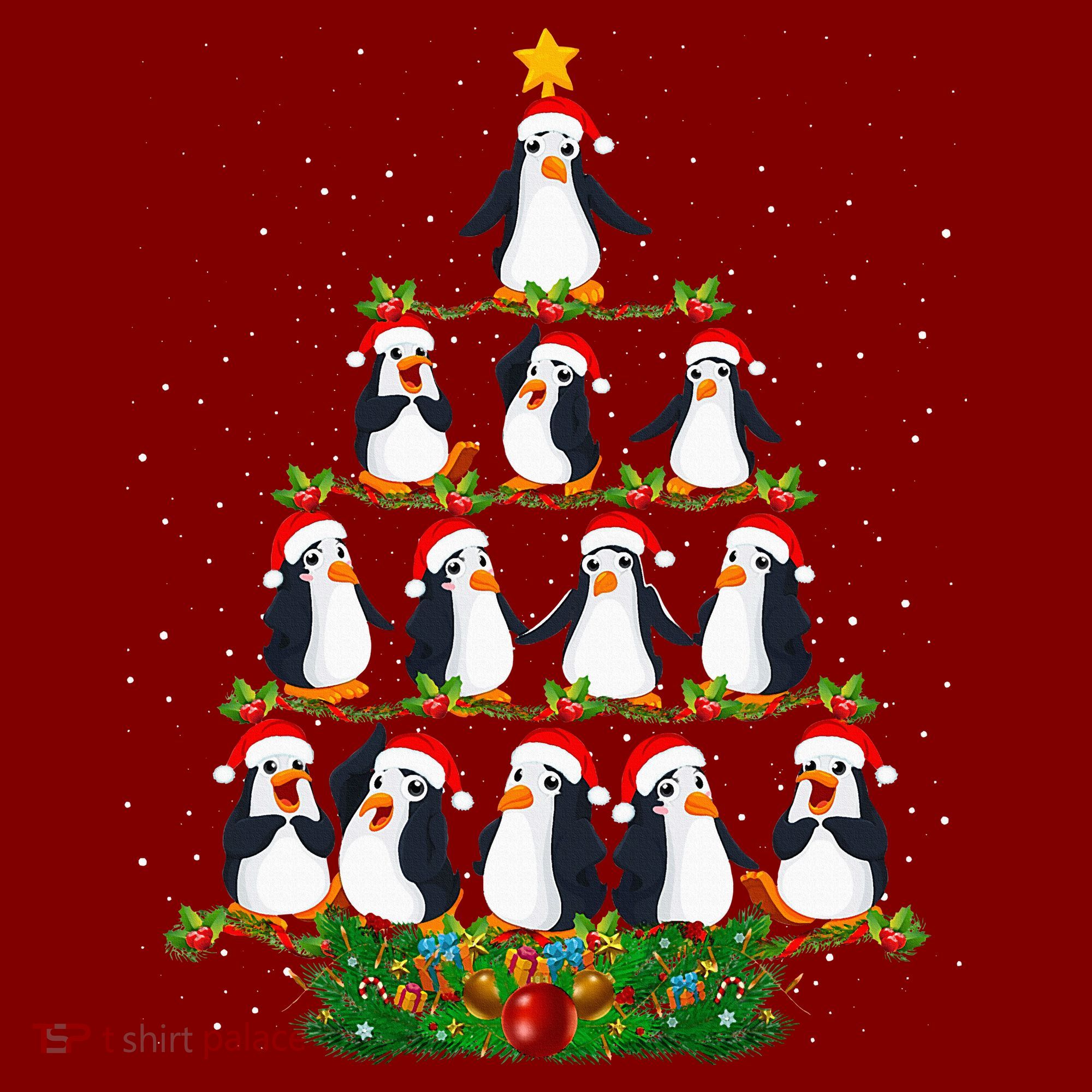 Penguin Christmas Tree Funny Penguin Lover Xmas Baby Bodysuit