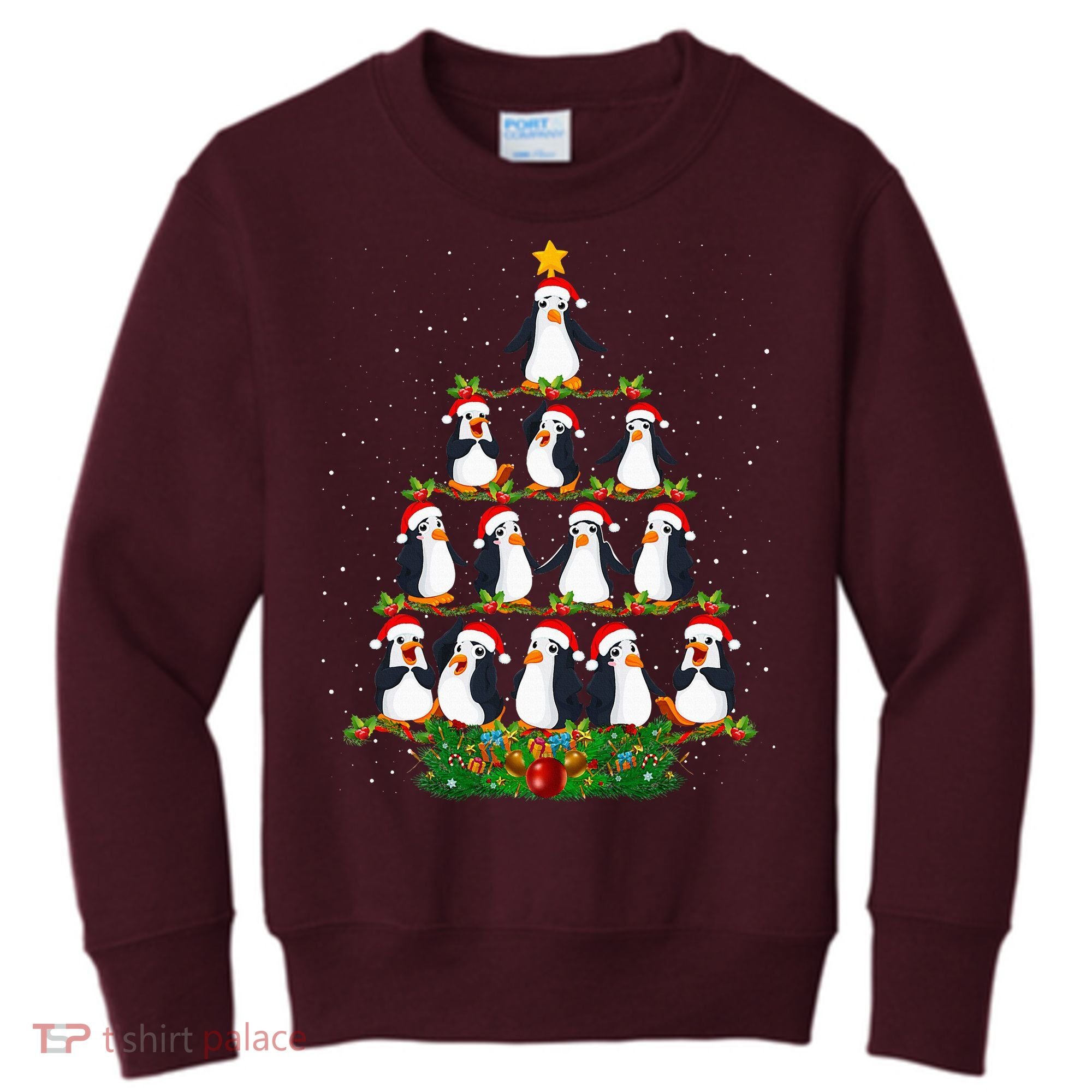 Penguin Christmas Tree Funny Penguin Lover Xmas Kids Sweatshirt