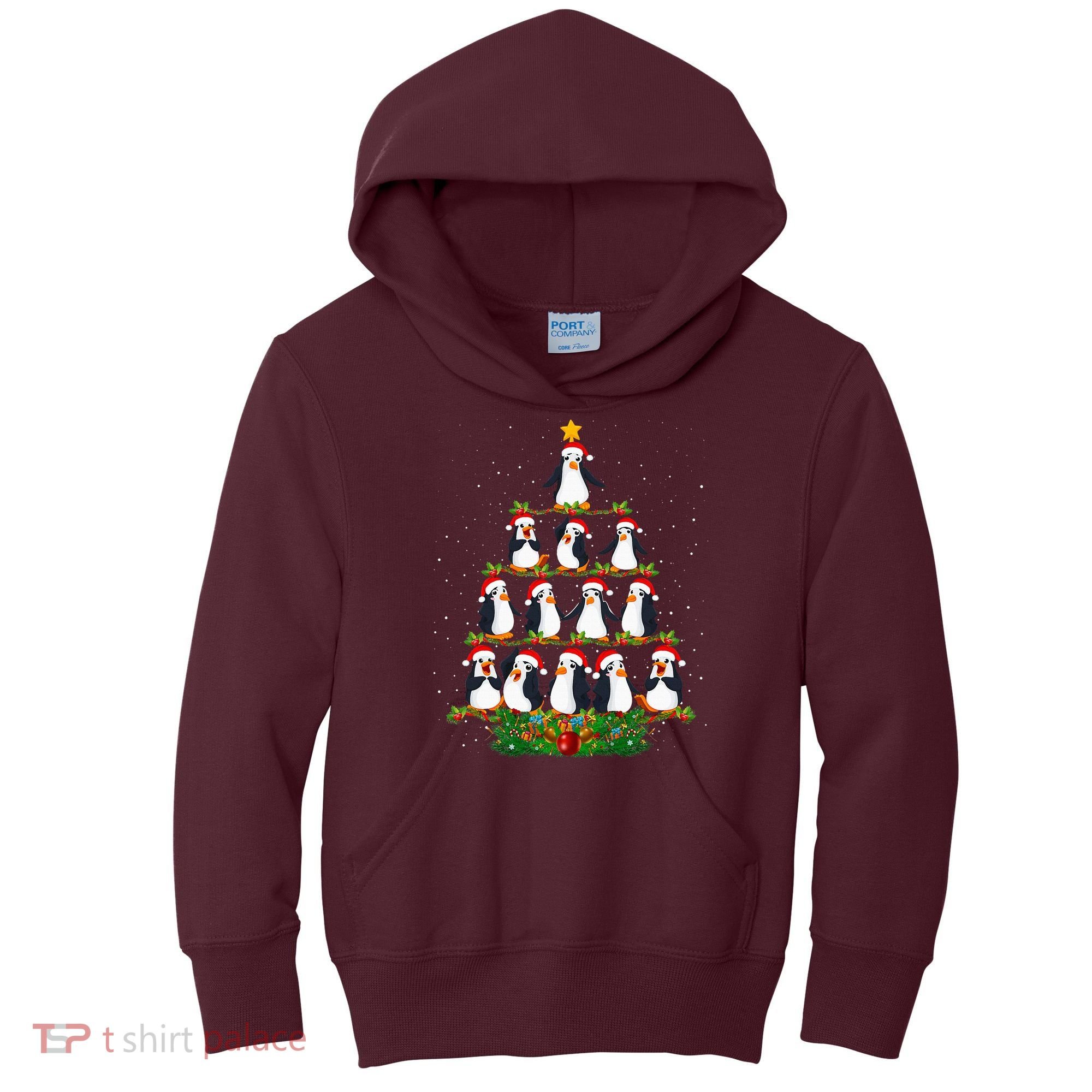 Penguin Christmas Tree Funny Penguin Lover Xmas Kids Hoodie