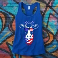 Patriot Cow Tee 4th Of July American Flag Farm Animals Meaningful Gift Women's Tank Top thumb 3