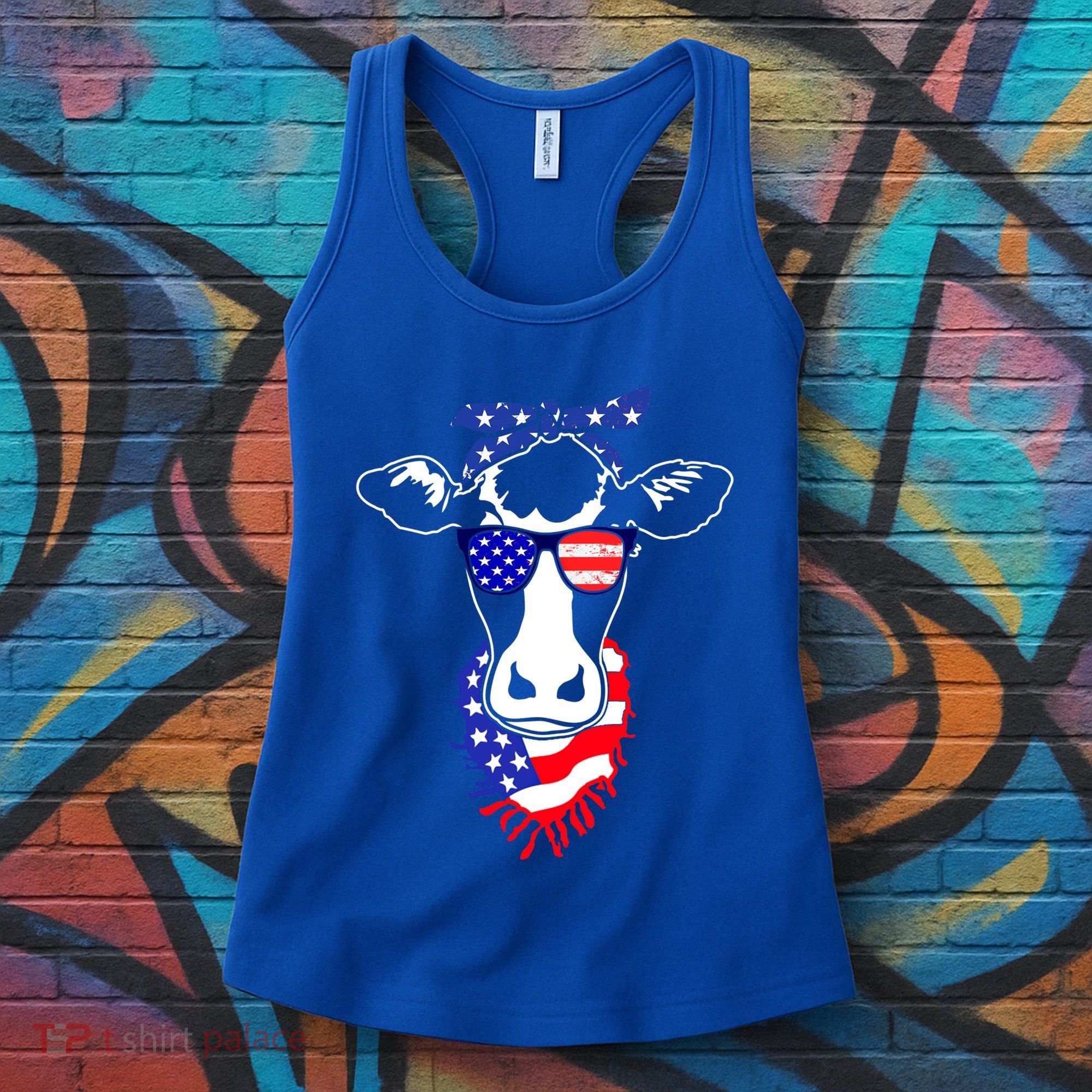 Patriot Cow Tee 4th Of July American Flag Farm Animals Meaningful Gift Women's Tank Top