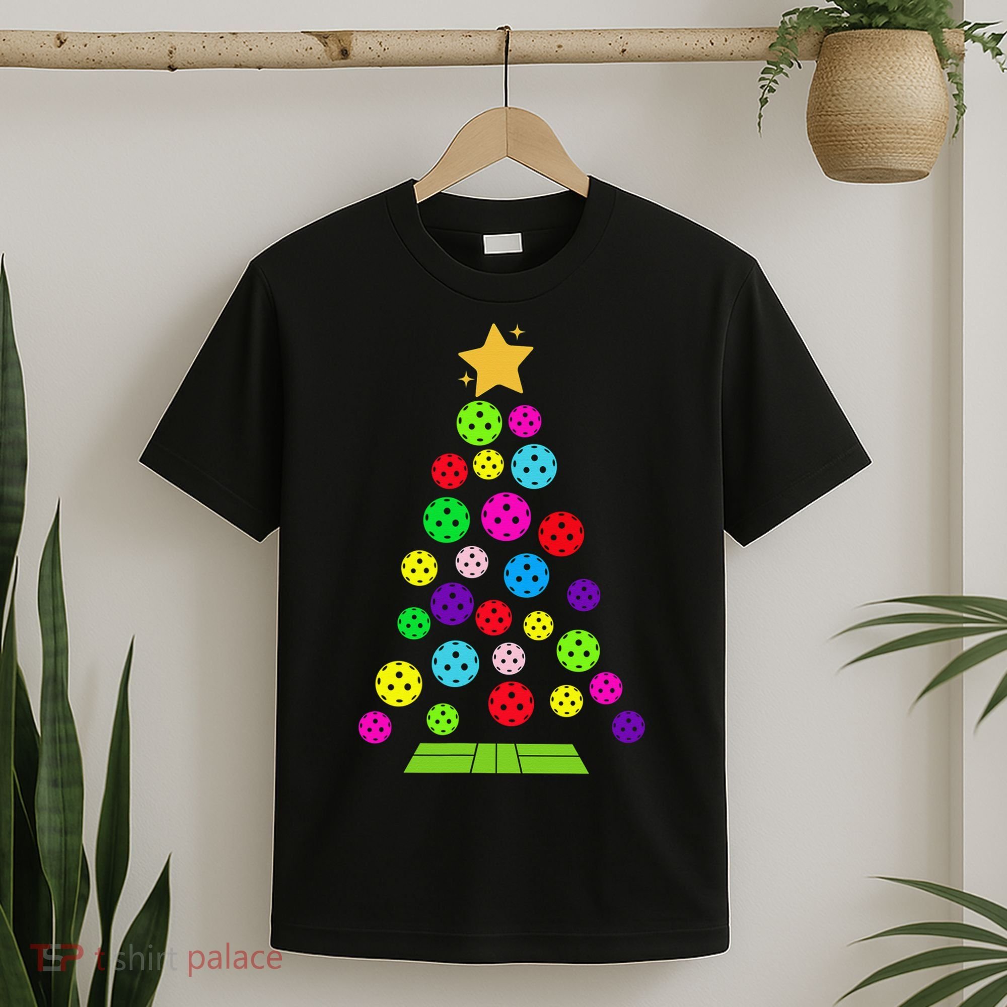 Pickleball Christmas Tree Santa Pickleball X Mas Lights T-Shirt