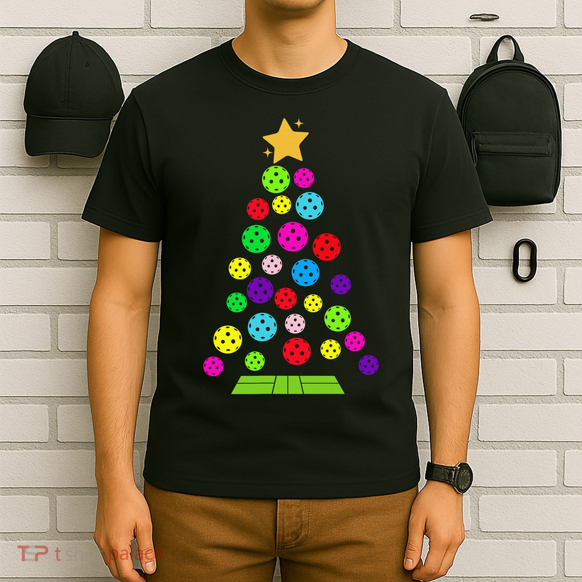 Pickleball Christmas Tree Santa Pickleball X Mas Lights T-Shirt