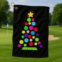Pickleball Christmas Tree Santa Pickleball X Mas Lights Golf Towel thumb 1