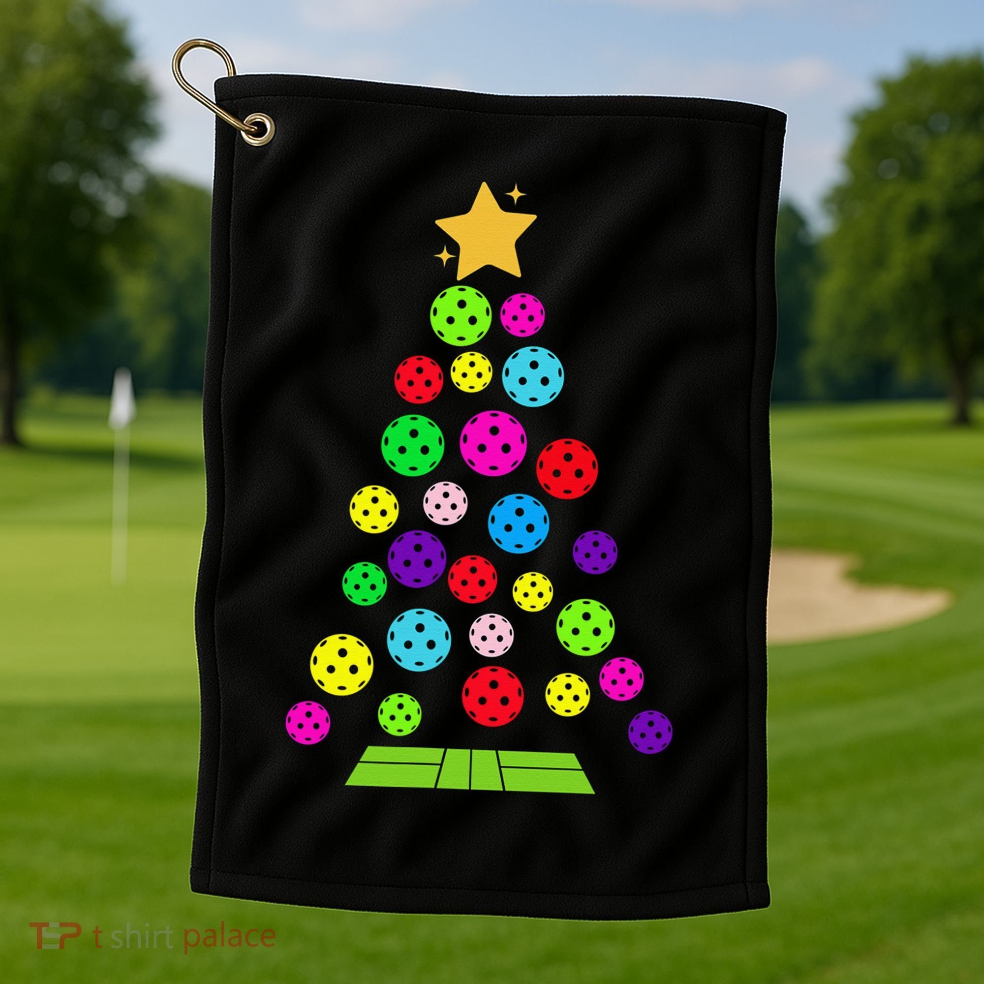 Pickleball Christmas Tree Santa Pickleball X Mas Lights Golf Towel