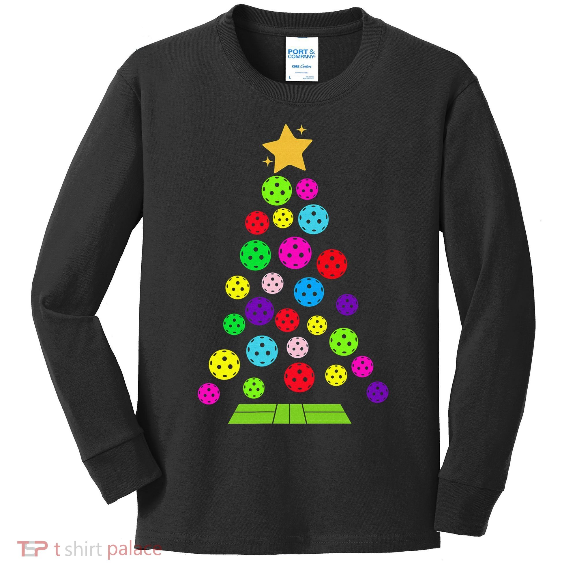 Pickleball Christmas Tree Santa Pickleball X Mas Lights Kids Long Sleeve Shirt
