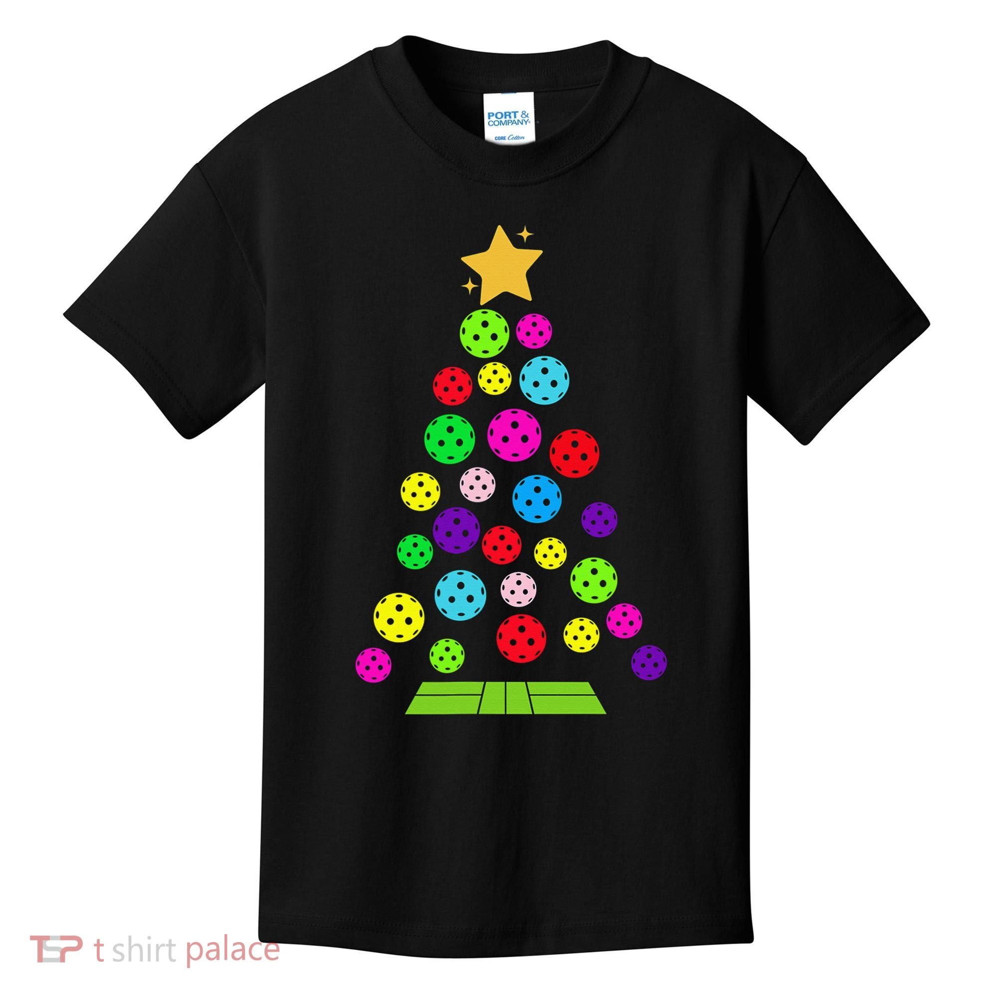 Pickleball Christmas Tree Santa Pickleball X Mas Lights Kids T-Shirt