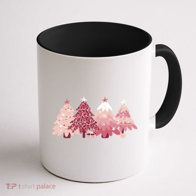 Pink Christmas Tree Holiday Coffee Mug back