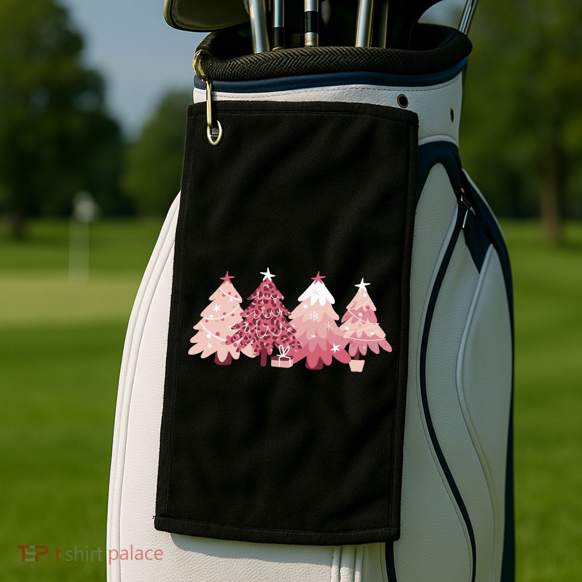 Pink Christmas Tree Holiday Golf Towel