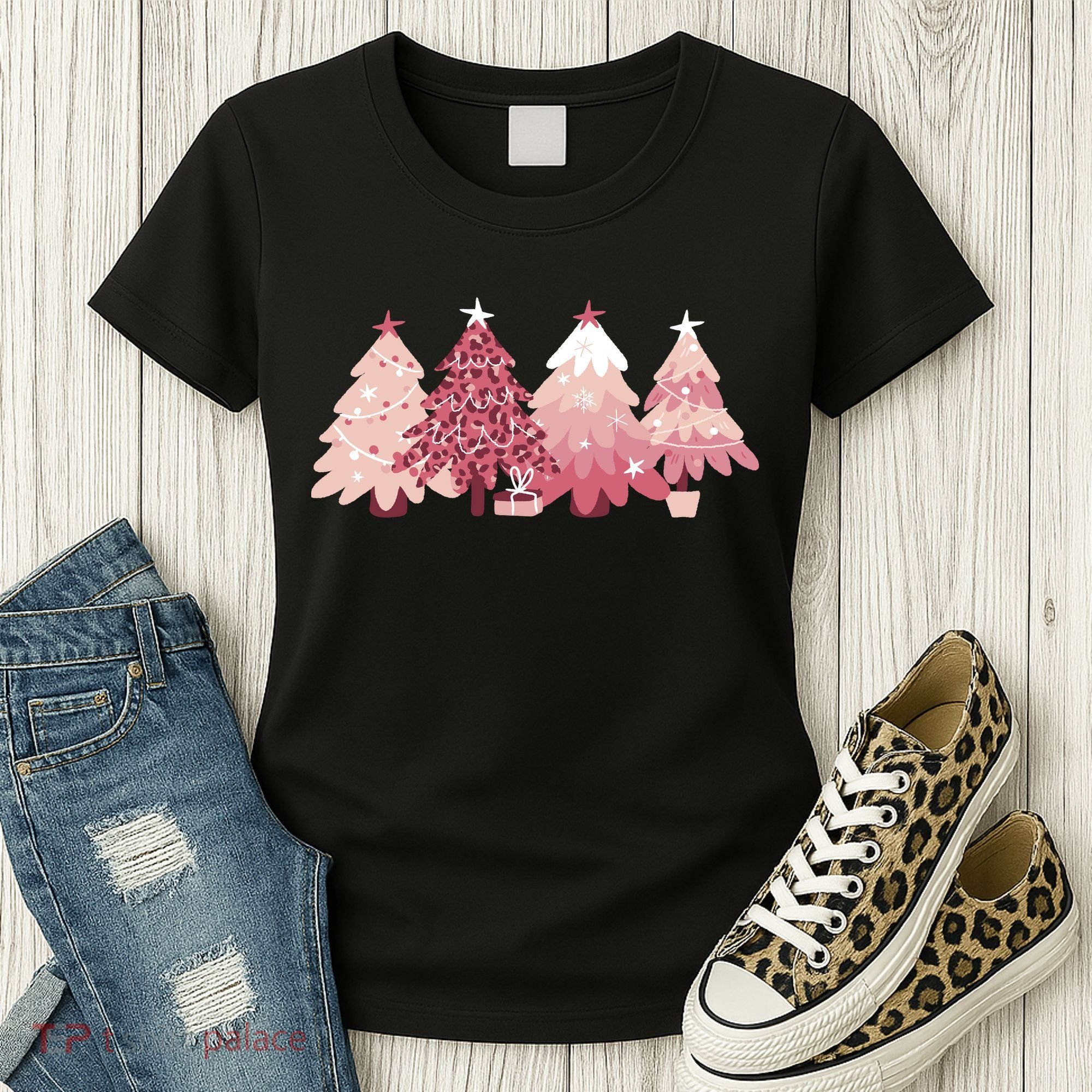 Pink Christmas Tree Holiday Women's T-Shirt