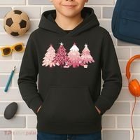 Pink Christmas Tree Holiday Kids Hoodie thumb 2