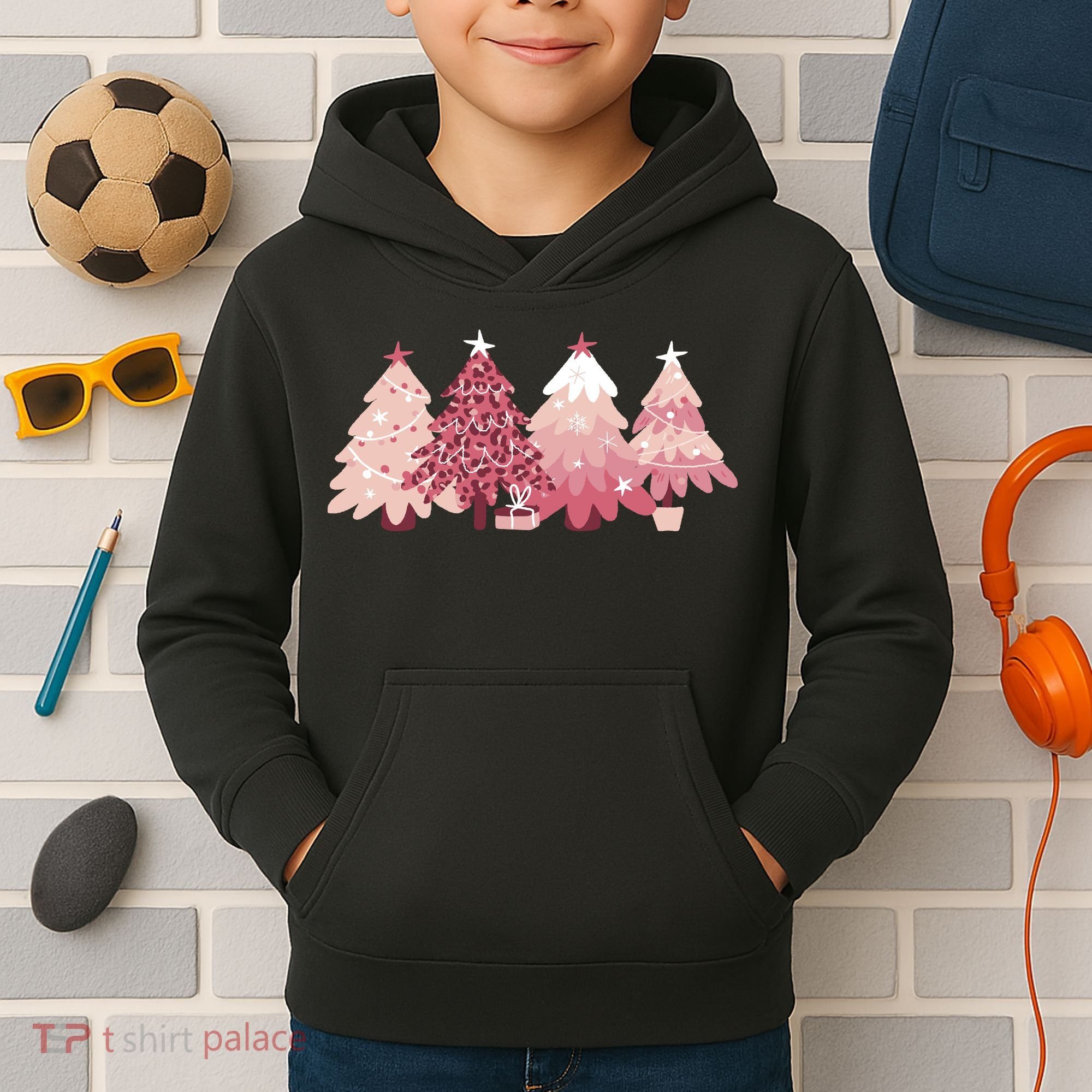 Pink Christmas Tree Holiday Kids Hoodie