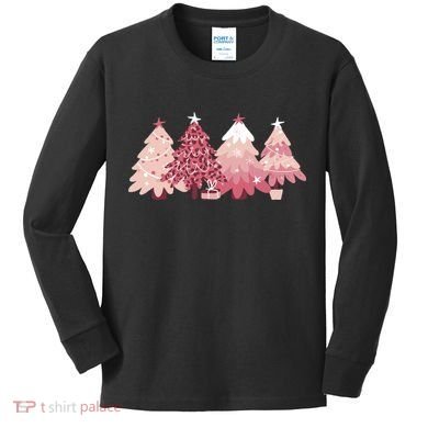 Pink Christmas Tree Holiday Kids Long Sleeve Shirt