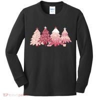 Pink Christmas Tree Holiday Kids Long Sleeve Shirt thumb 0