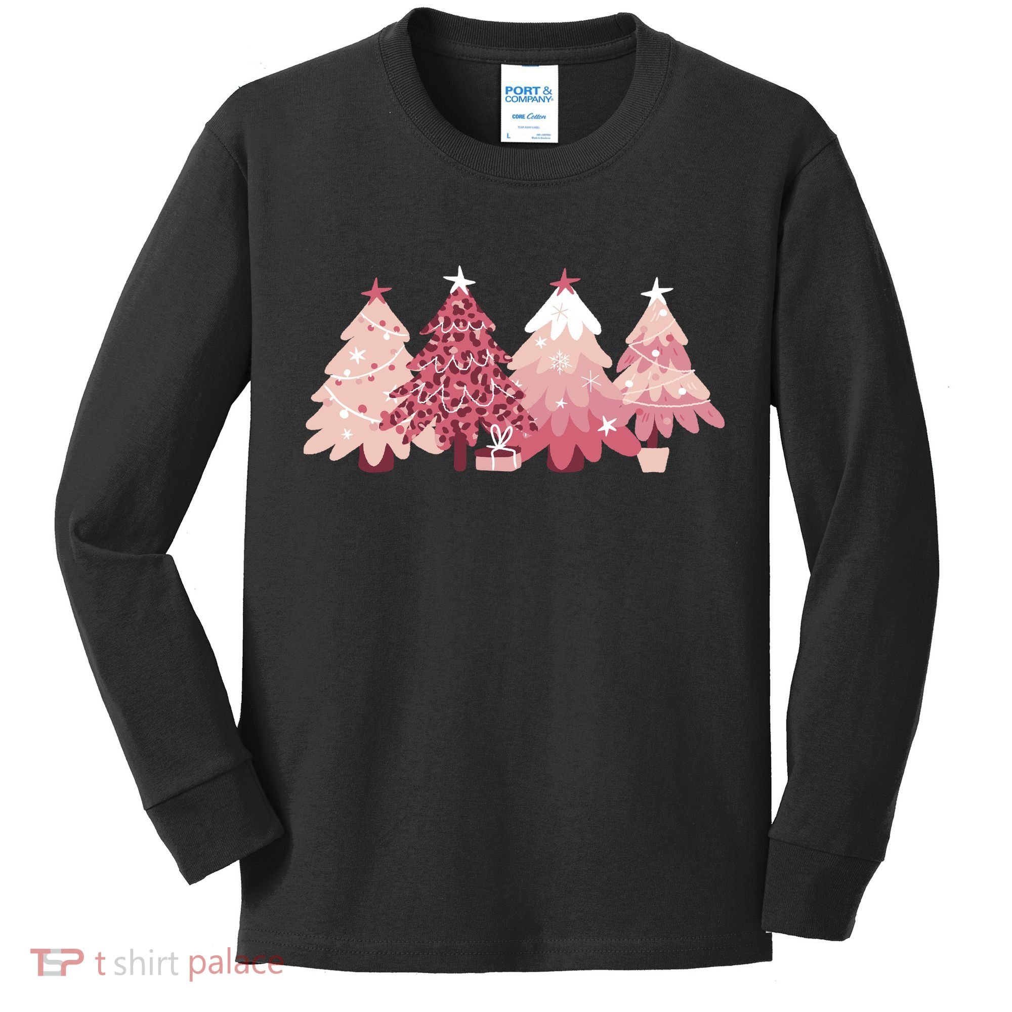 Pink Christmas Tree Holiday Kids Long Sleeve Shirt