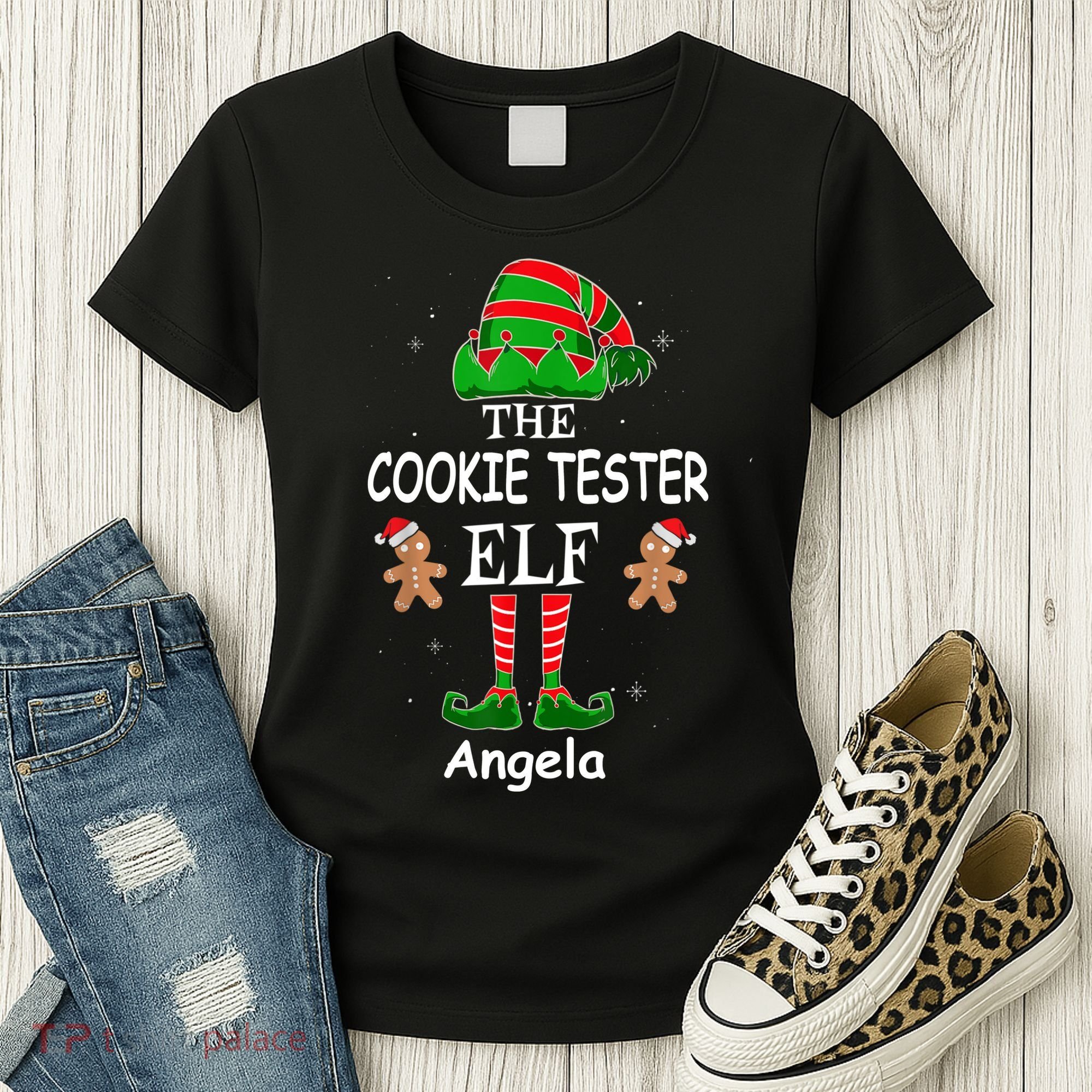 Personalized Cookie Tester Elf Family Matching Charismas Custom Name Women's T-Shirt