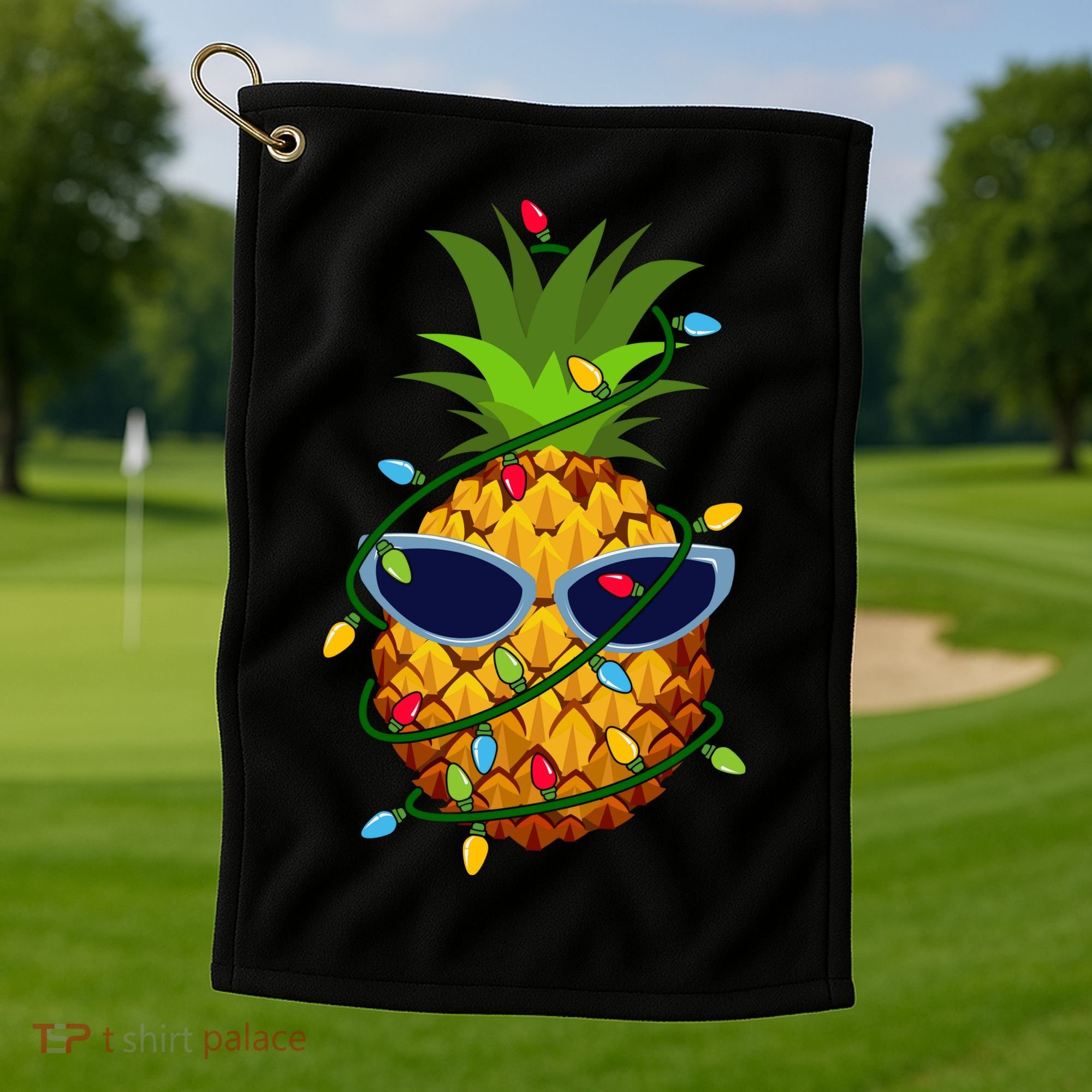 Pineapple Christmas Tree Lights Xmas Boys Sunglasses Golf Towel