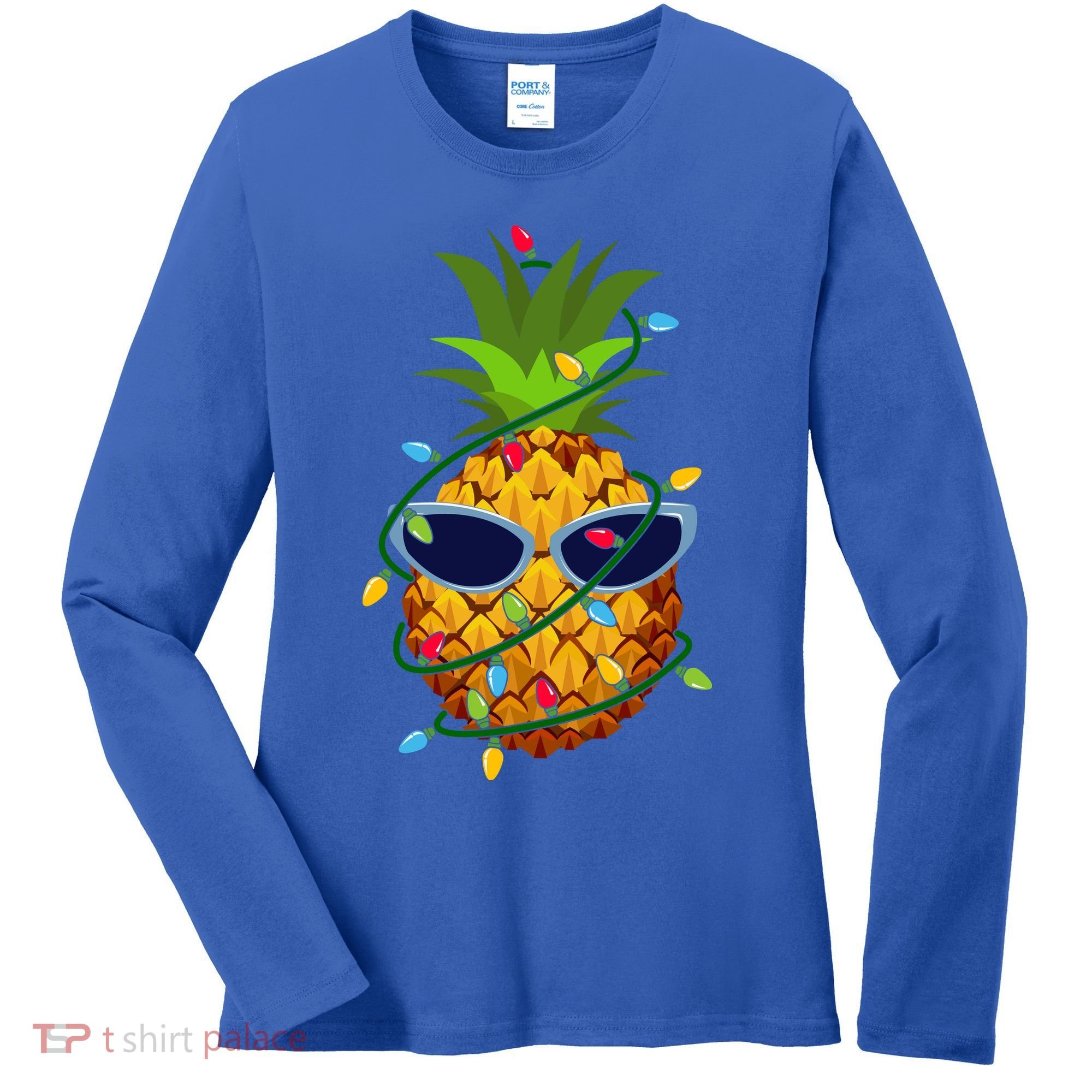Pineapple Christmas Tree Lights Xmas Boys Sunglasses Women's Long Sleeve Shirt
