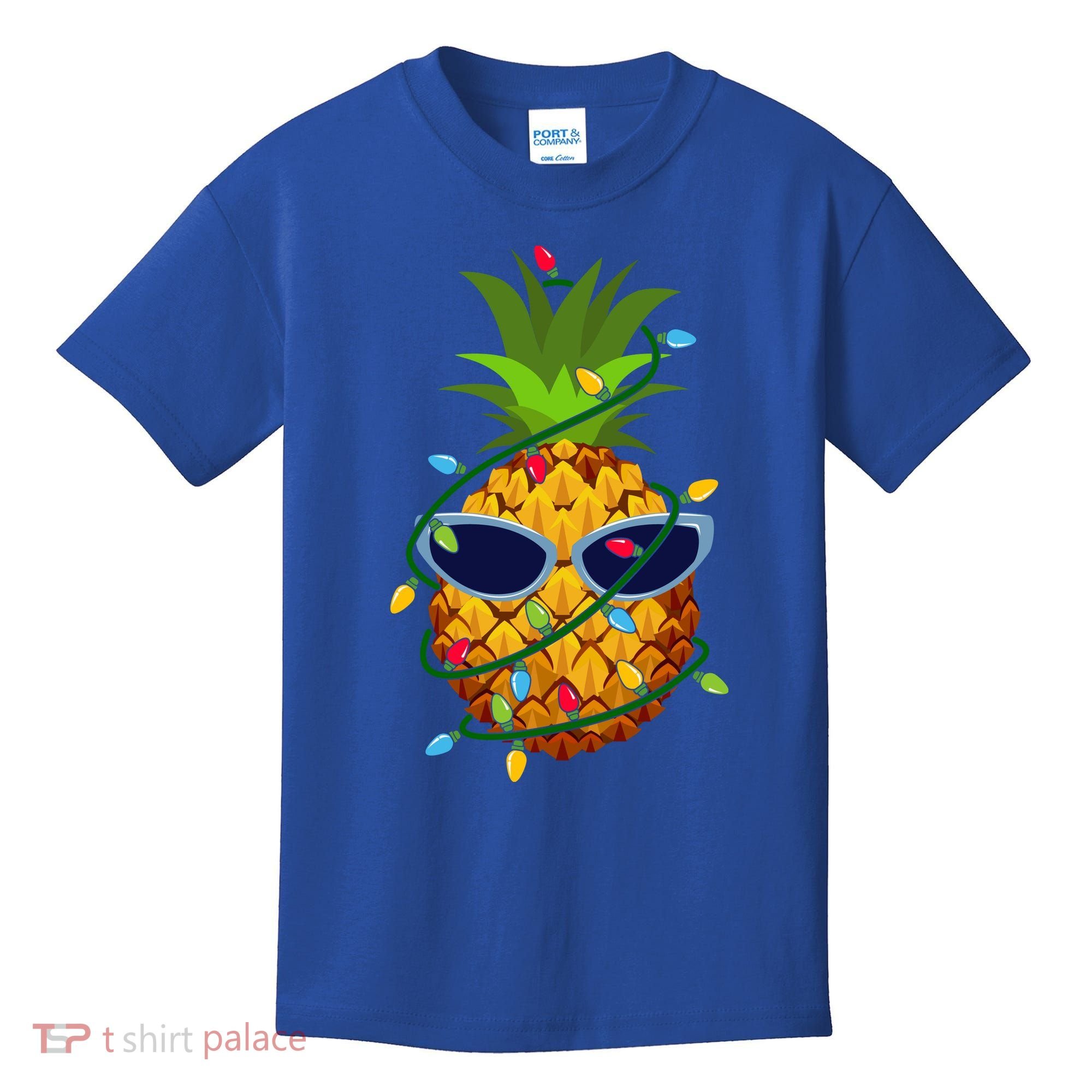 Pineapple Christmas Tree Lights Xmas Boys Sunglasses Kids T-Shirt