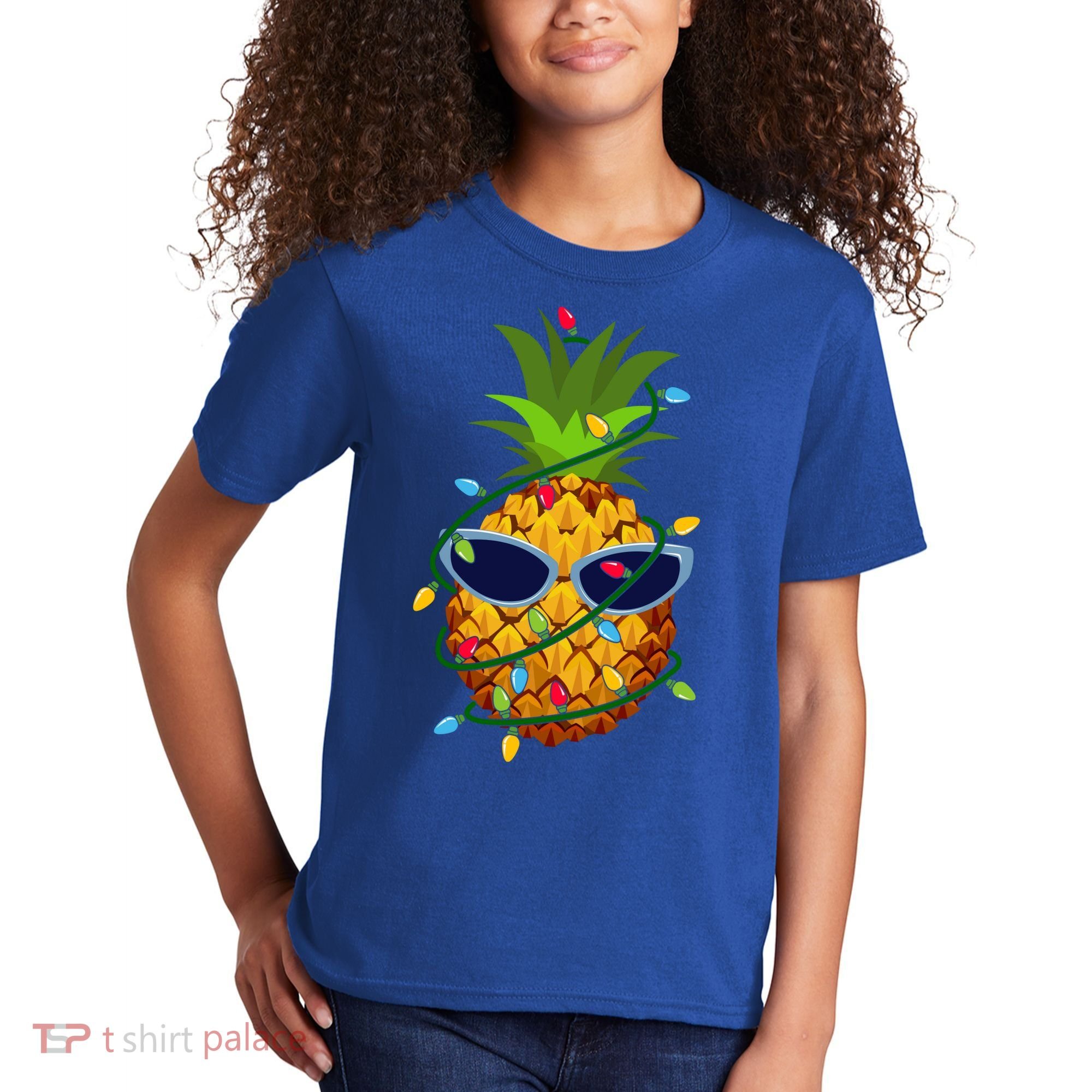 Pineapple Christmas Tree Lights Xmas Boys Sunglasses Kids T-Shirt
