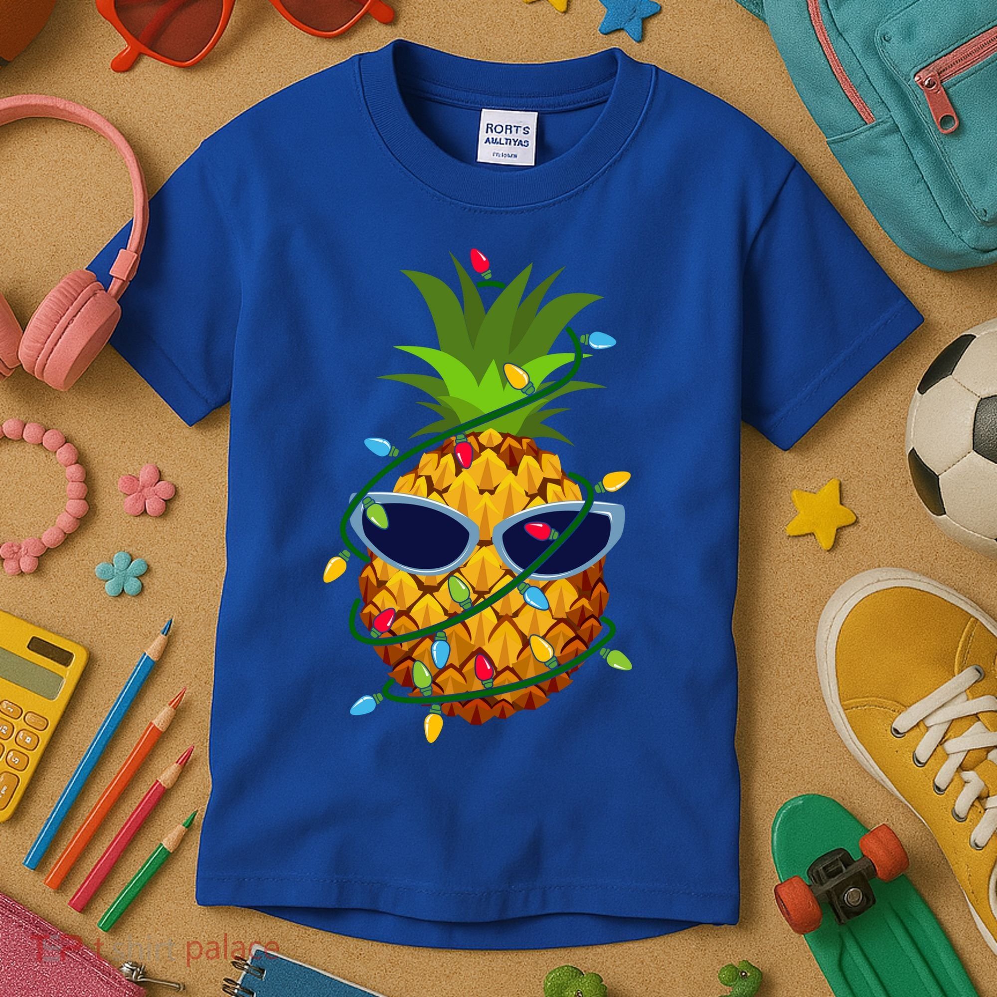 Pineapple Christmas Tree Lights Xmas Boys Sunglasses Kids T-Shirt