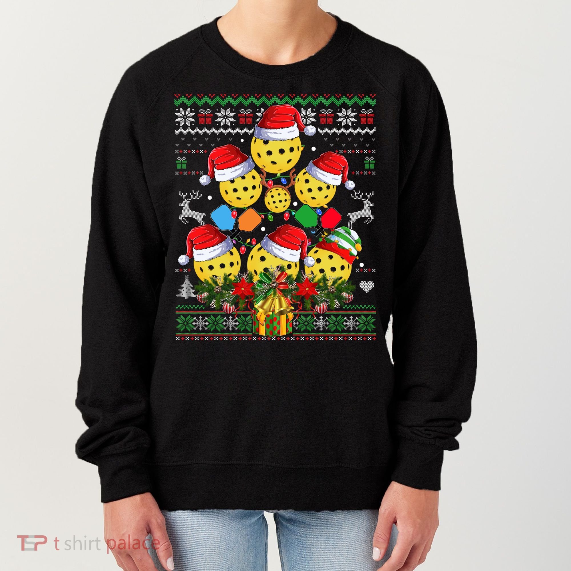 Pickleball Christmas Tree Ugly Sweater Santa Paddle Ball Gift Women's Sweatshirt