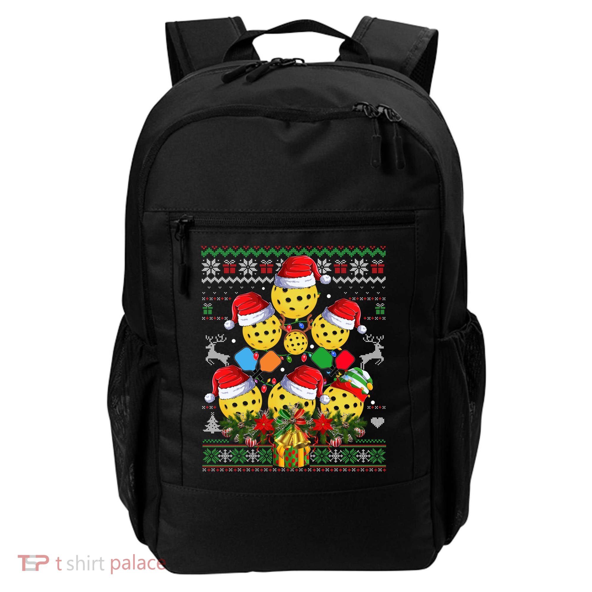 Pickleball Christmas Tree Ugly Sweater Santa Paddle Ball Gift Backpack
