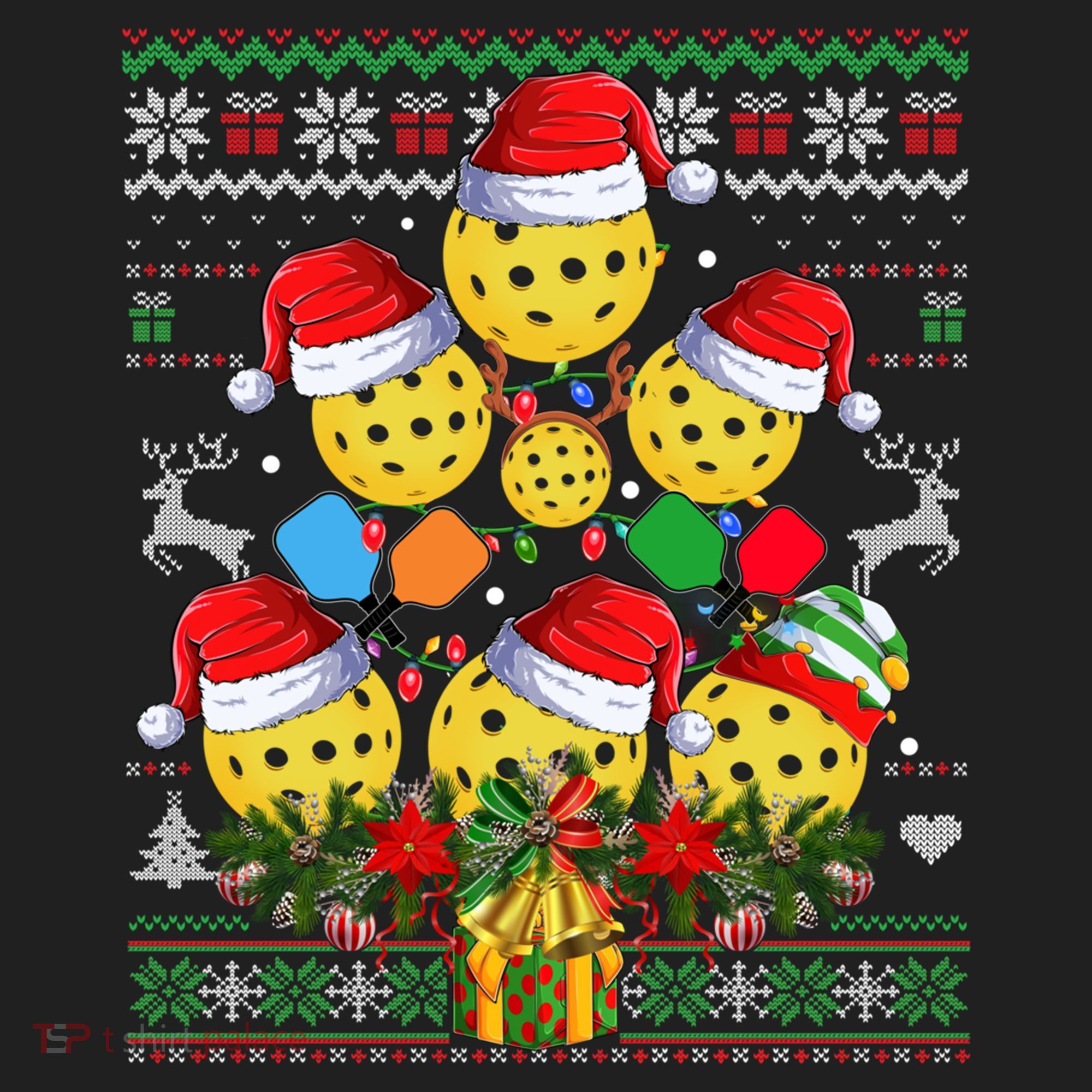 Pickleball Christmas Tree Ugly Sweater Santa Paddle Ball Gift Beanie