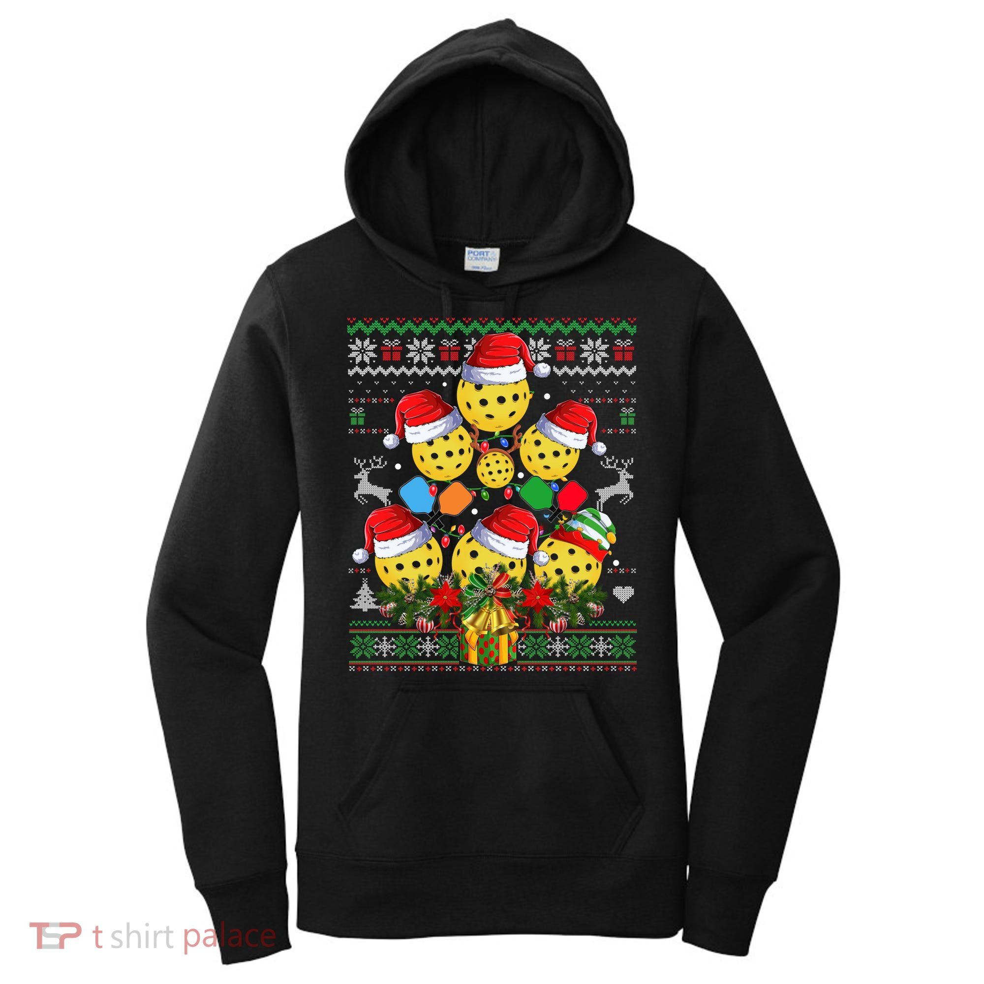 Pickleball Christmas Tree Ugly Sweater Santa Paddle Ball Gift Women's Hoodie