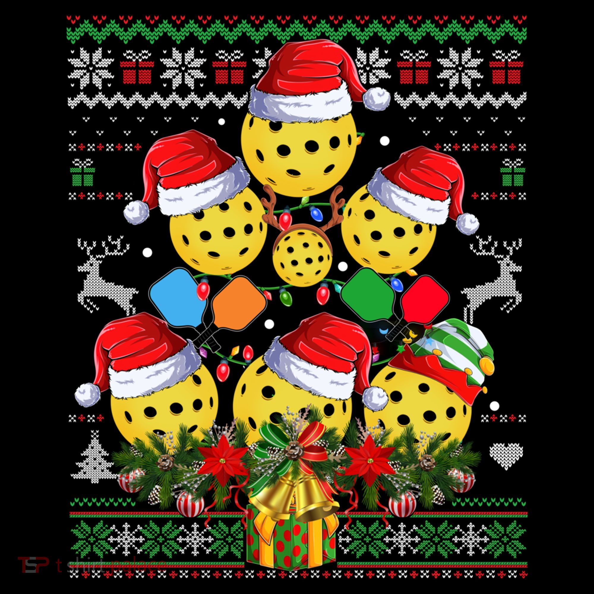 Pickleball Christmas Tree Ugly Sweater Santa Paddle Ball Gift Women's Hoodie