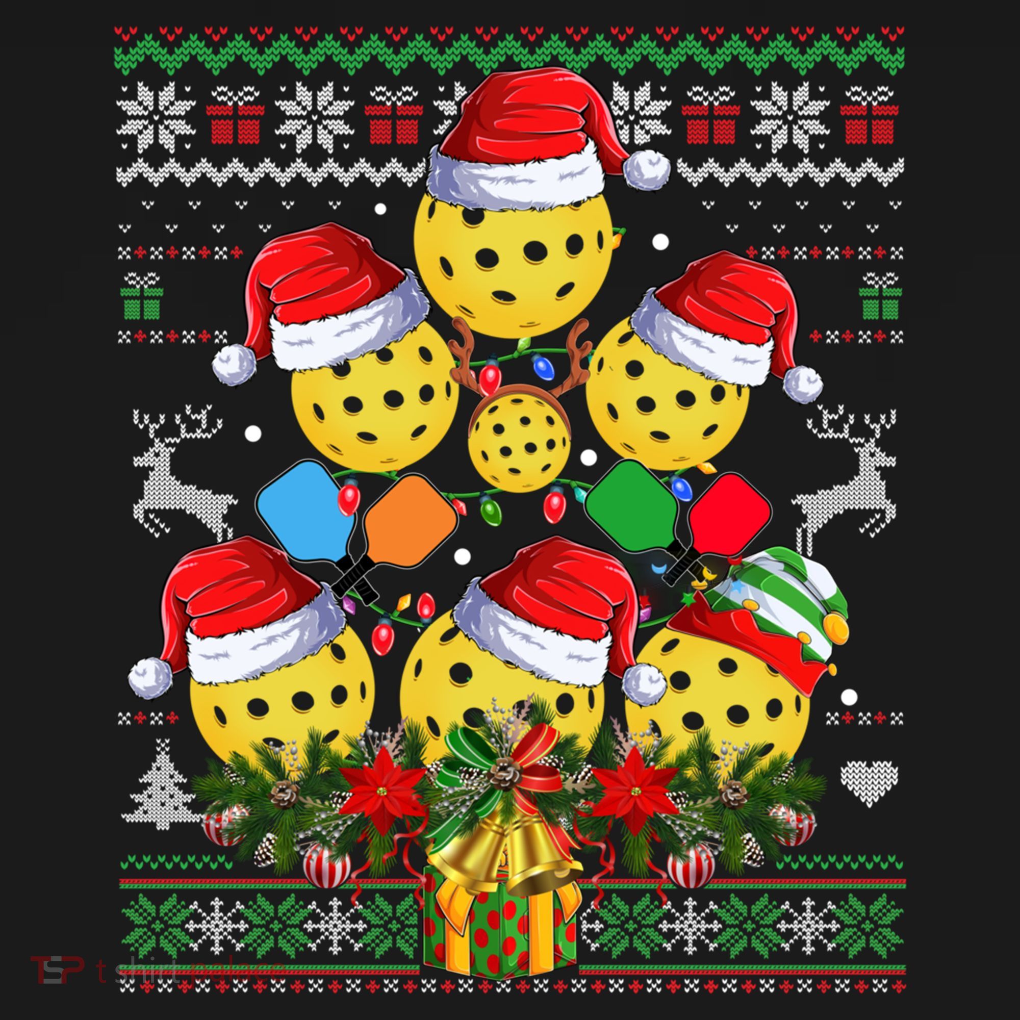 Pickleball Christmas Tree Ugly Sweater Santa Paddle Ball Gift Ornament