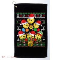 Pickleball Christmas Tree Ugly Sweater Santa Paddle Ball Gift Golf Towel thumb 0