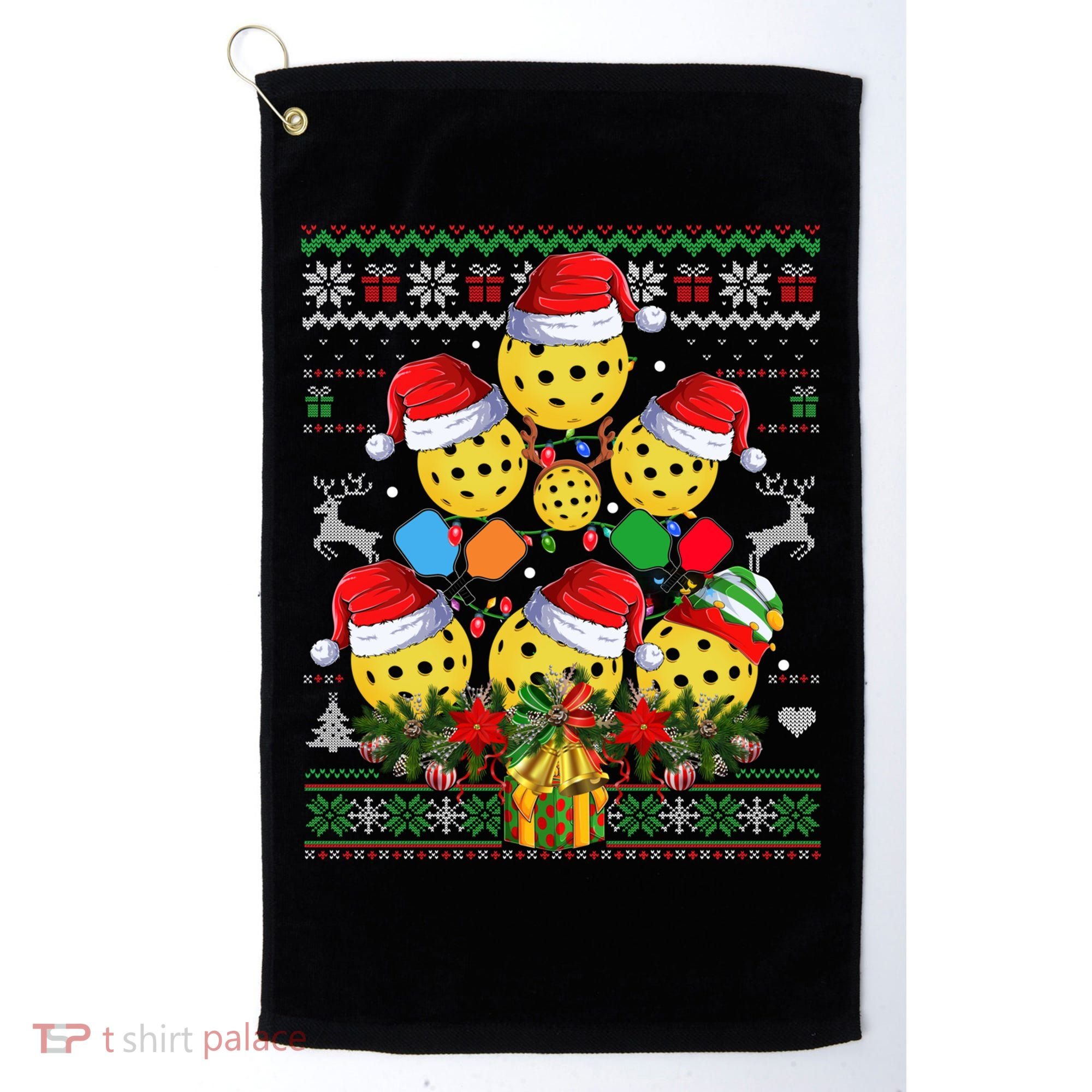 Pickleball Christmas Tree Ugly Sweater Santa Paddle Ball Gift Golf Towel
