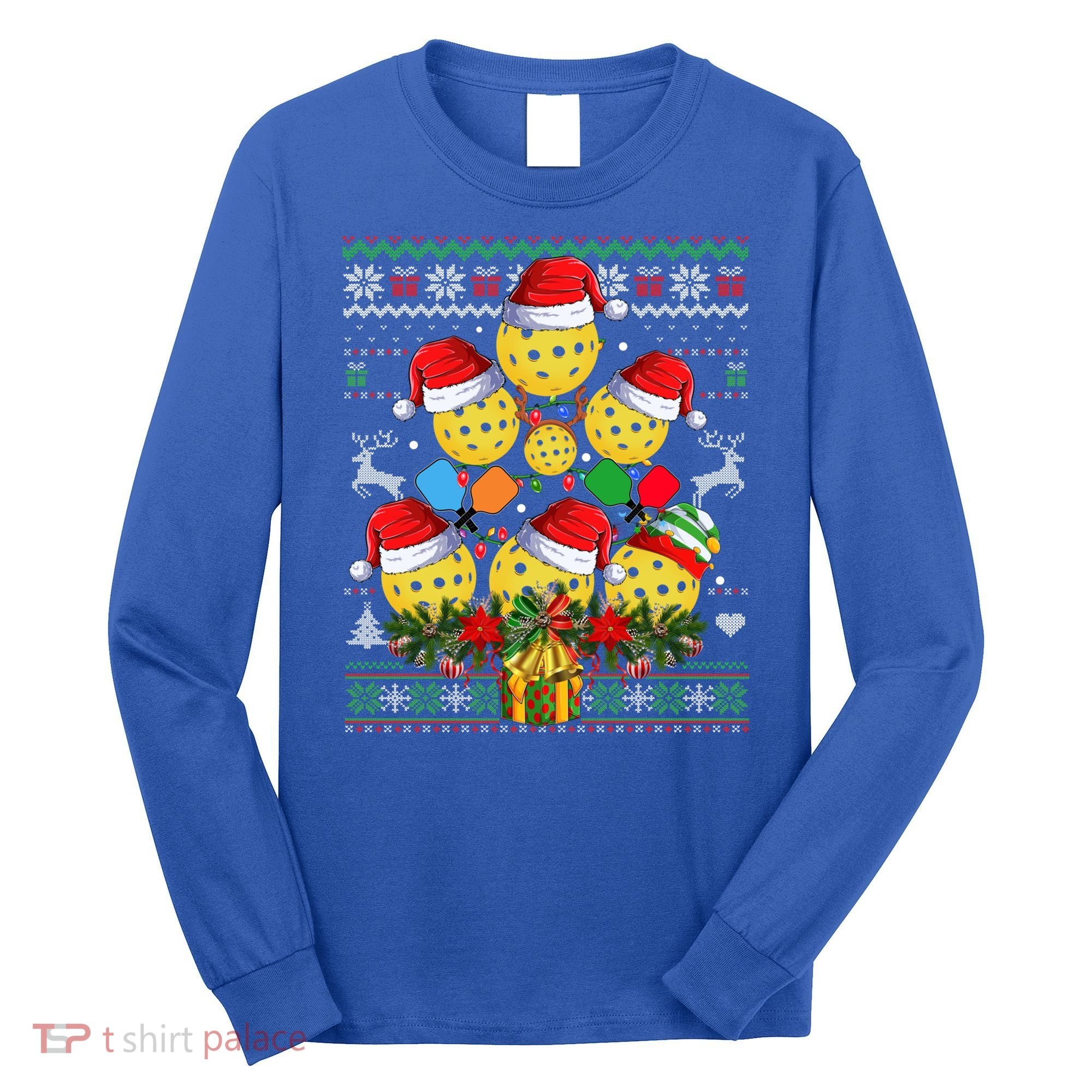 Pickleball Christmas Tree Ugly Sweater Santa Paddle Ball Gift Long Sleeve Shirt