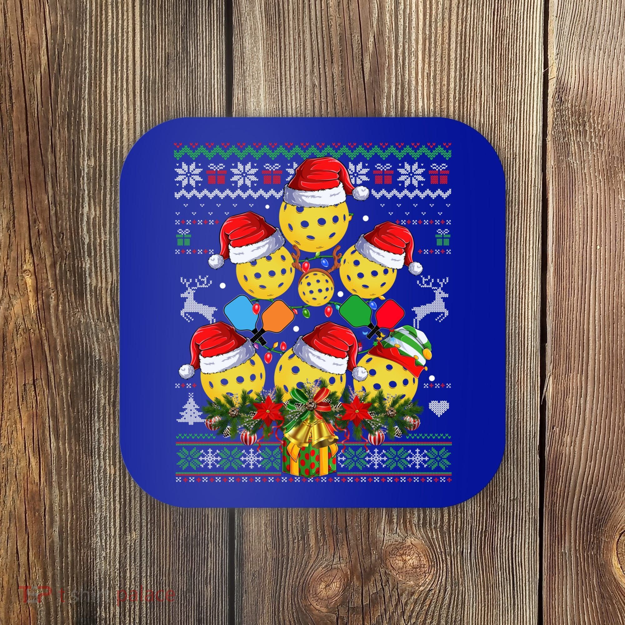 Pickleball Christmas Tree Ugly Sweater Santa Paddle Ball Gift Coaster