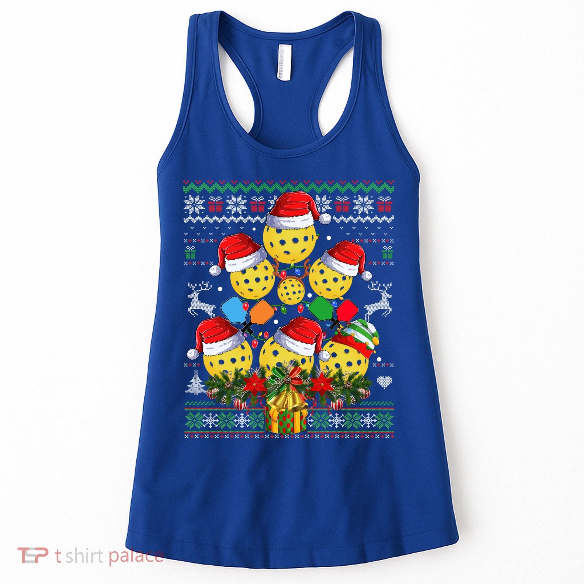 Pickleball Christmas Tree Ugly Sweater Santa Paddle Ball Gift Women's Tank Top